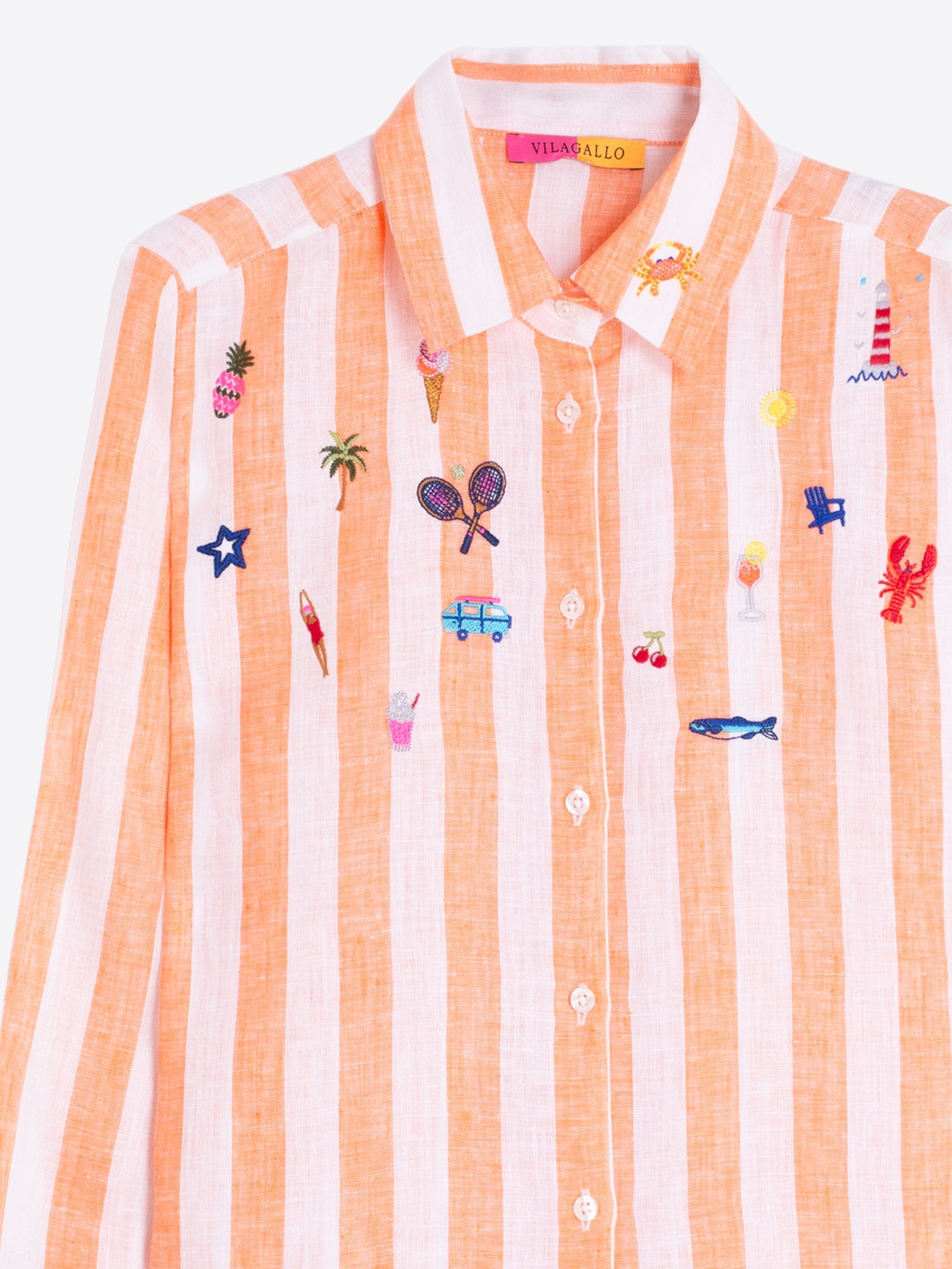CAMISA PETRA BORDADA LINO NARANJA RAYAS