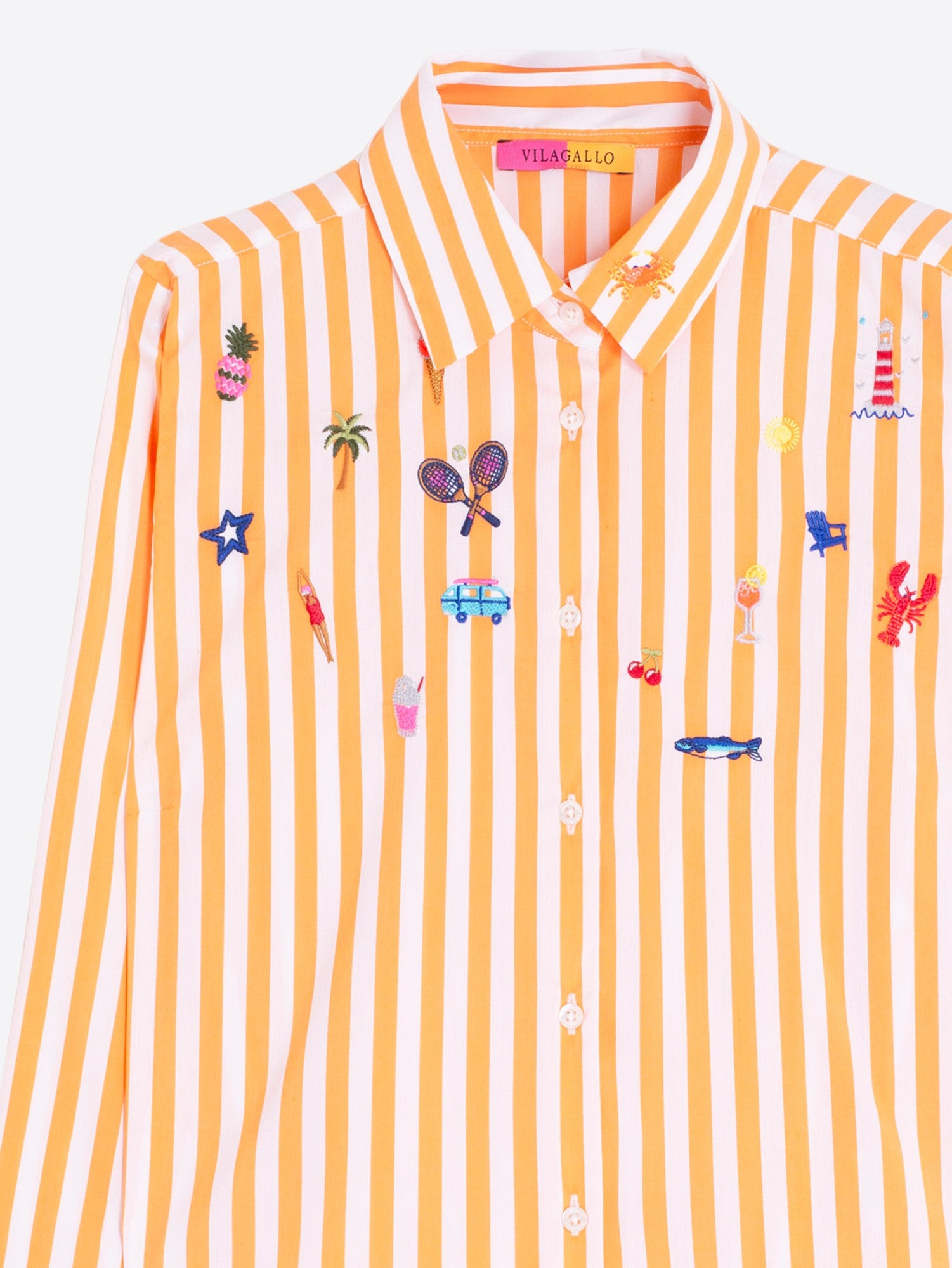 CAMISA PETRA BORDADA NARANJA RAYAS