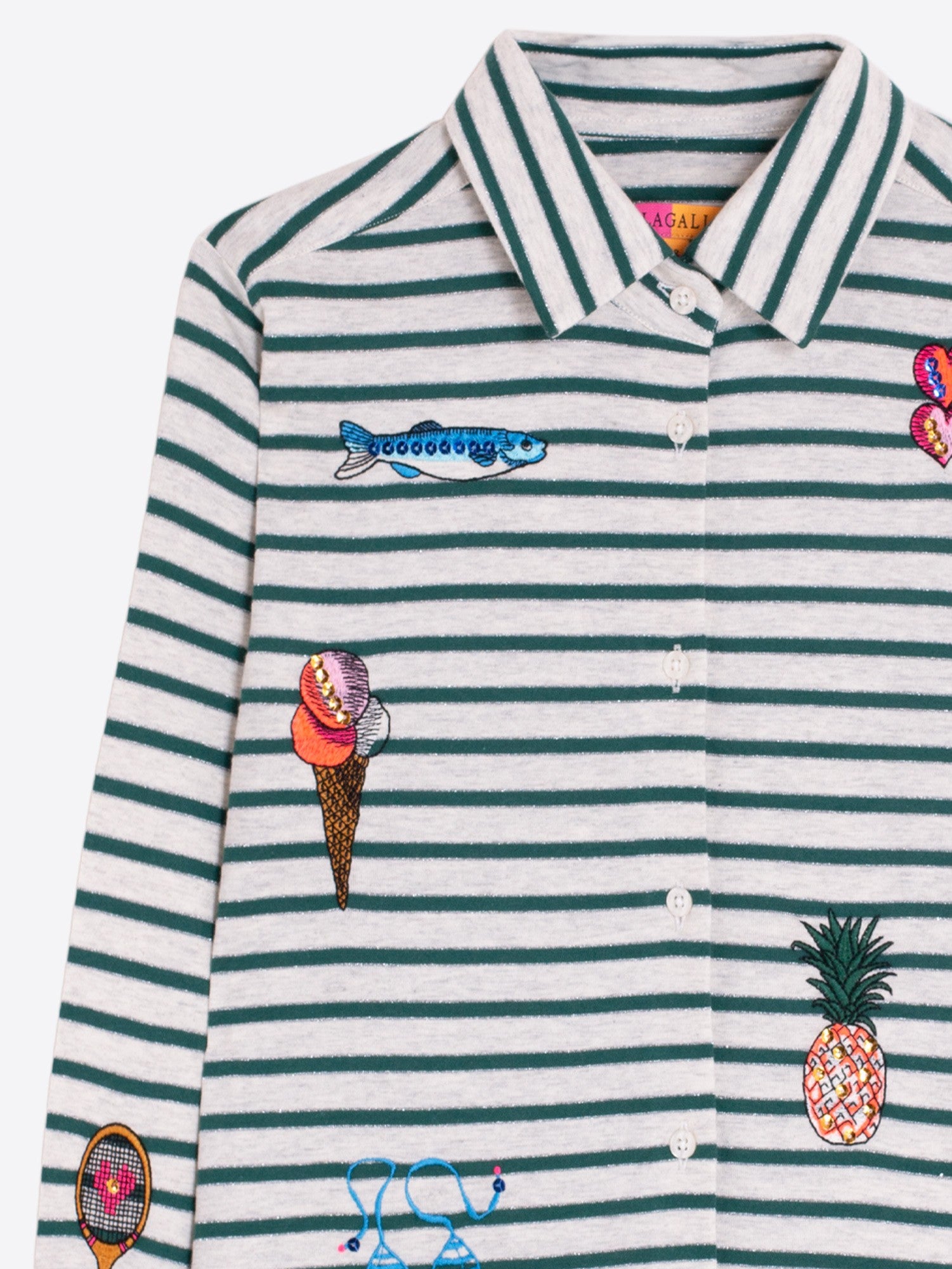 CAMISA ISA BORDADO RAYA PUNTO VERDE