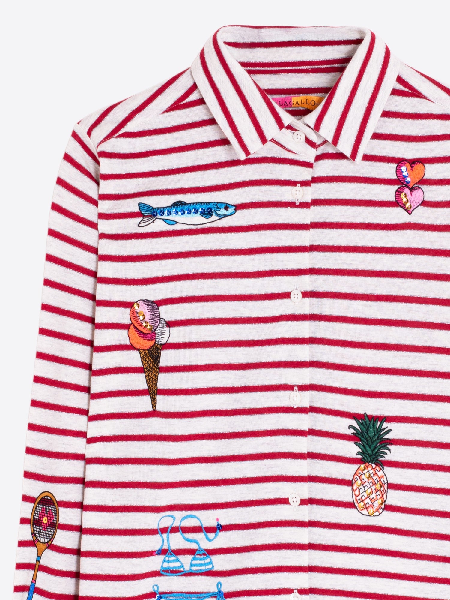 CAMISA ISA BORDADO RAYA PUNTO ROJO