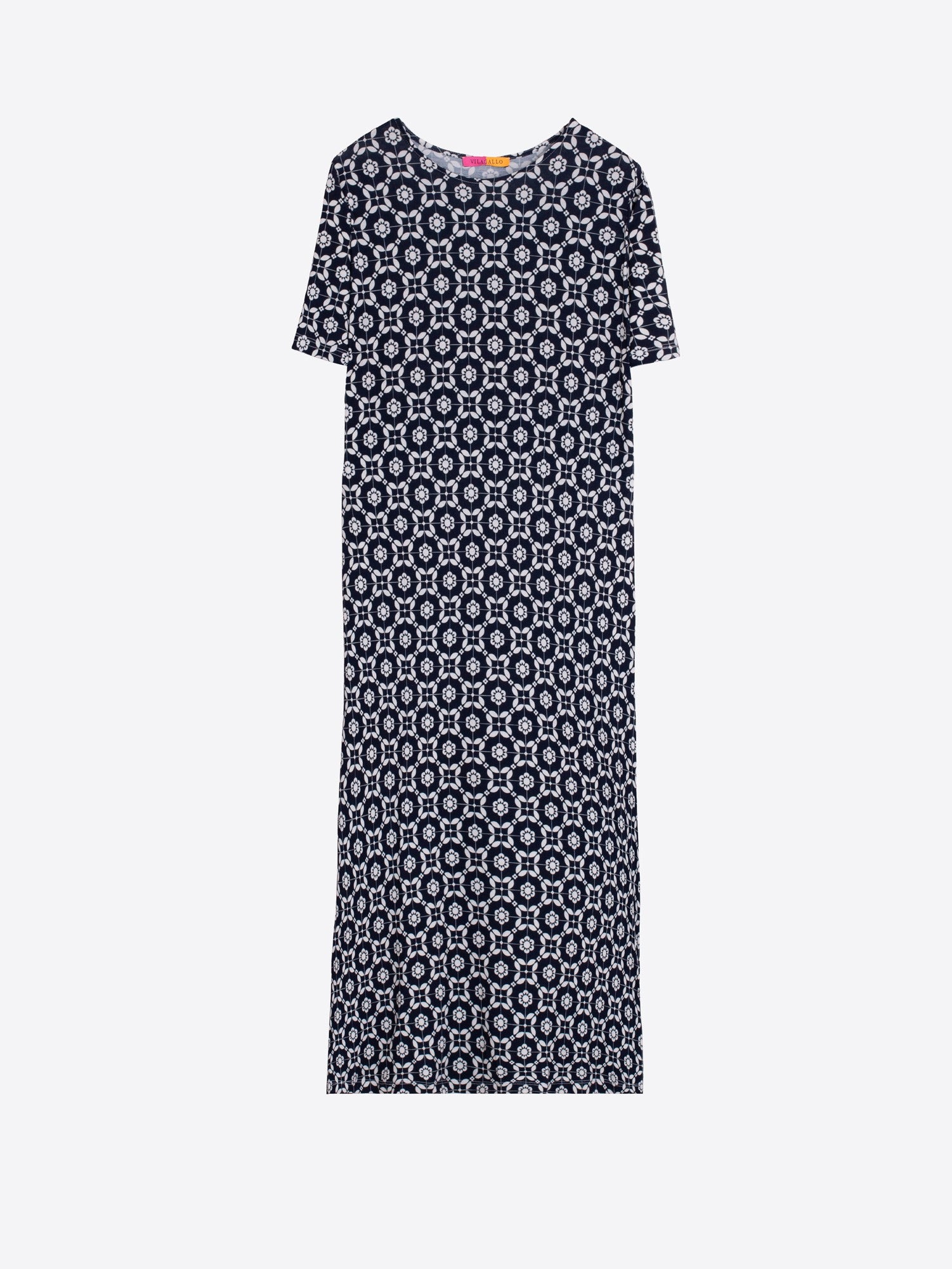 VESTIDO DE PUNTO ESTAMPADO GEOMETRICO AZUL
