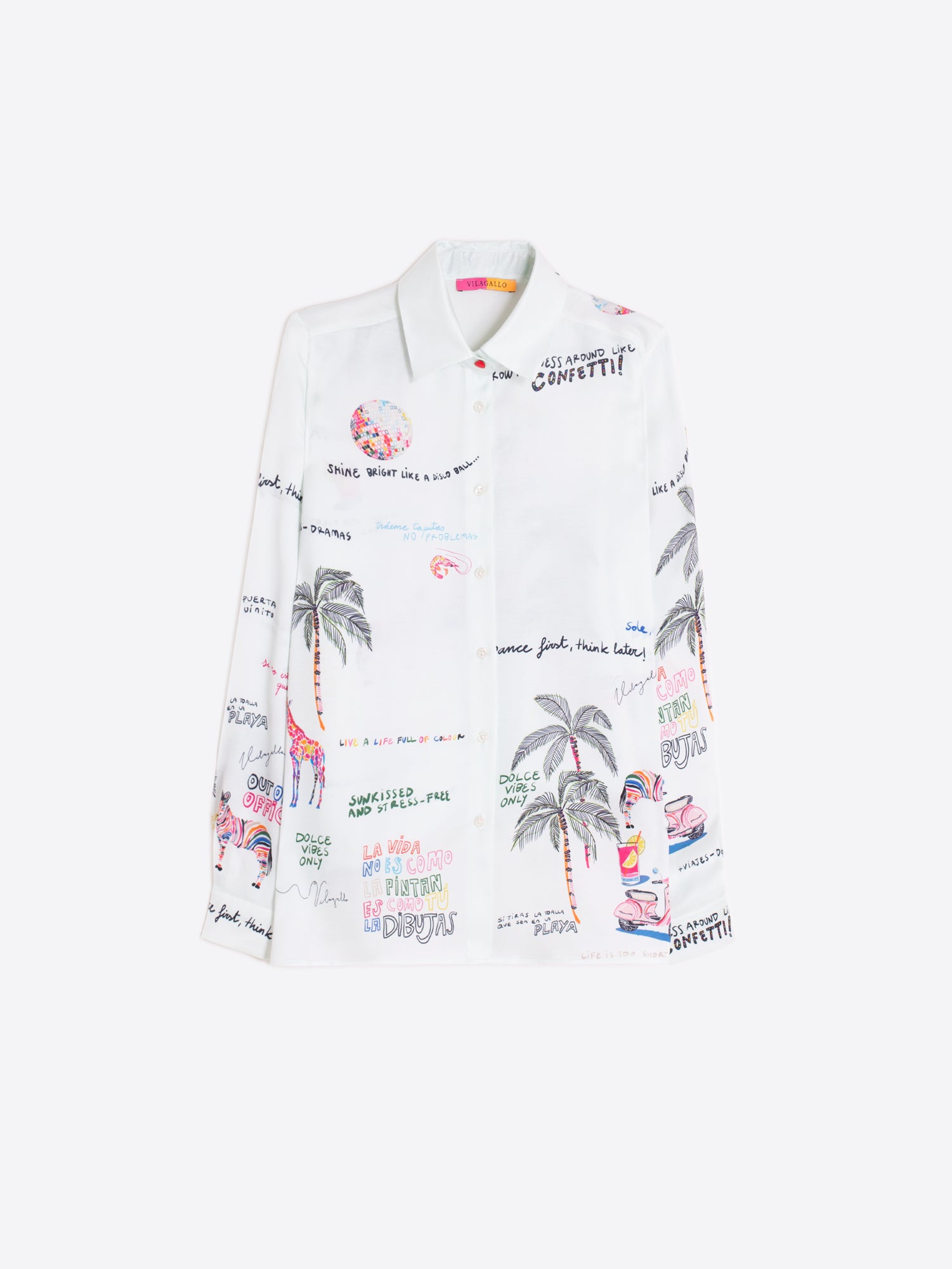 CAMISA ESTAMPADO FRASES Y PALMERAS