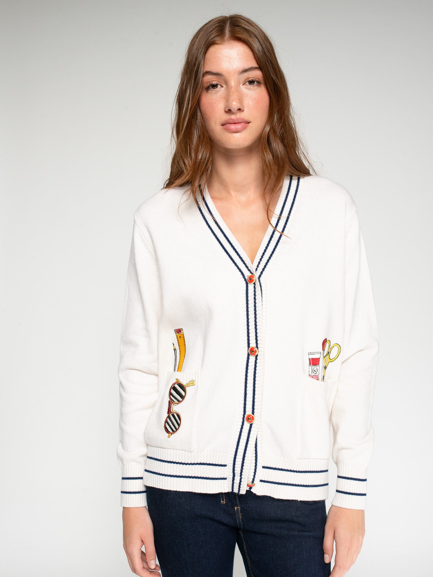 CHAQUETA CRUDO BOLSILLOS BORDADOS