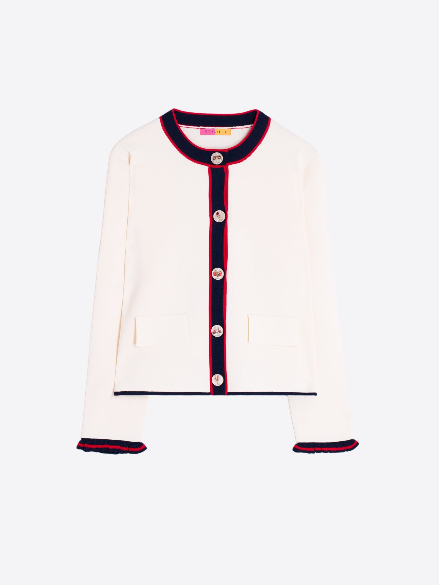 CHAQUETA CRUDA RIBETES MARINO Y ROJO