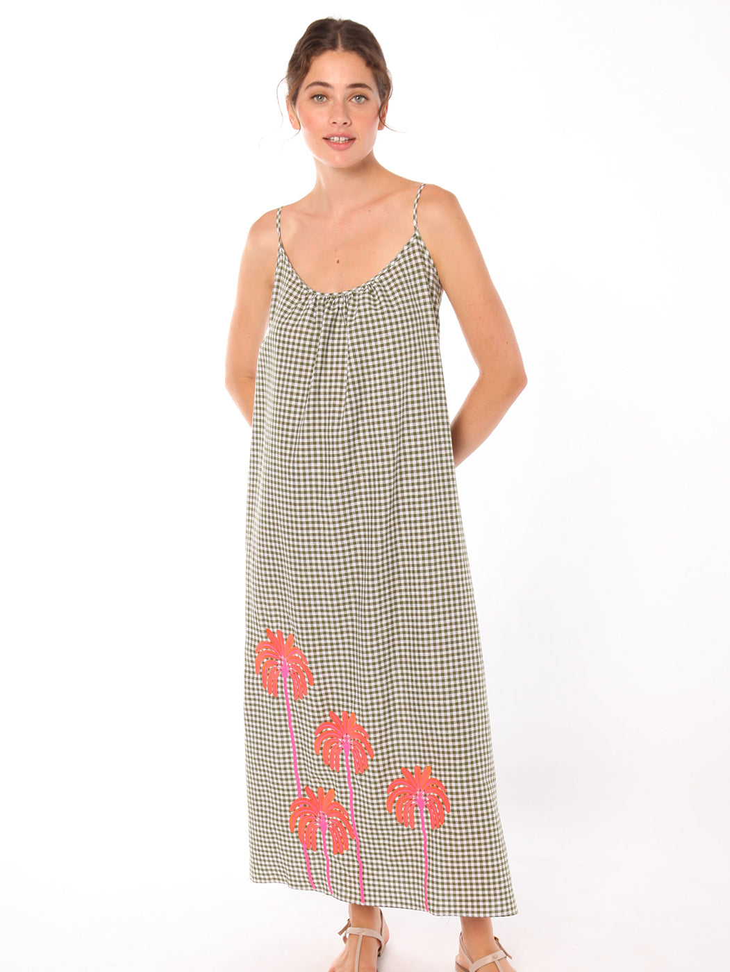 VESTIDO MARTINA EMB GREEN CICHY LINEN COTTON