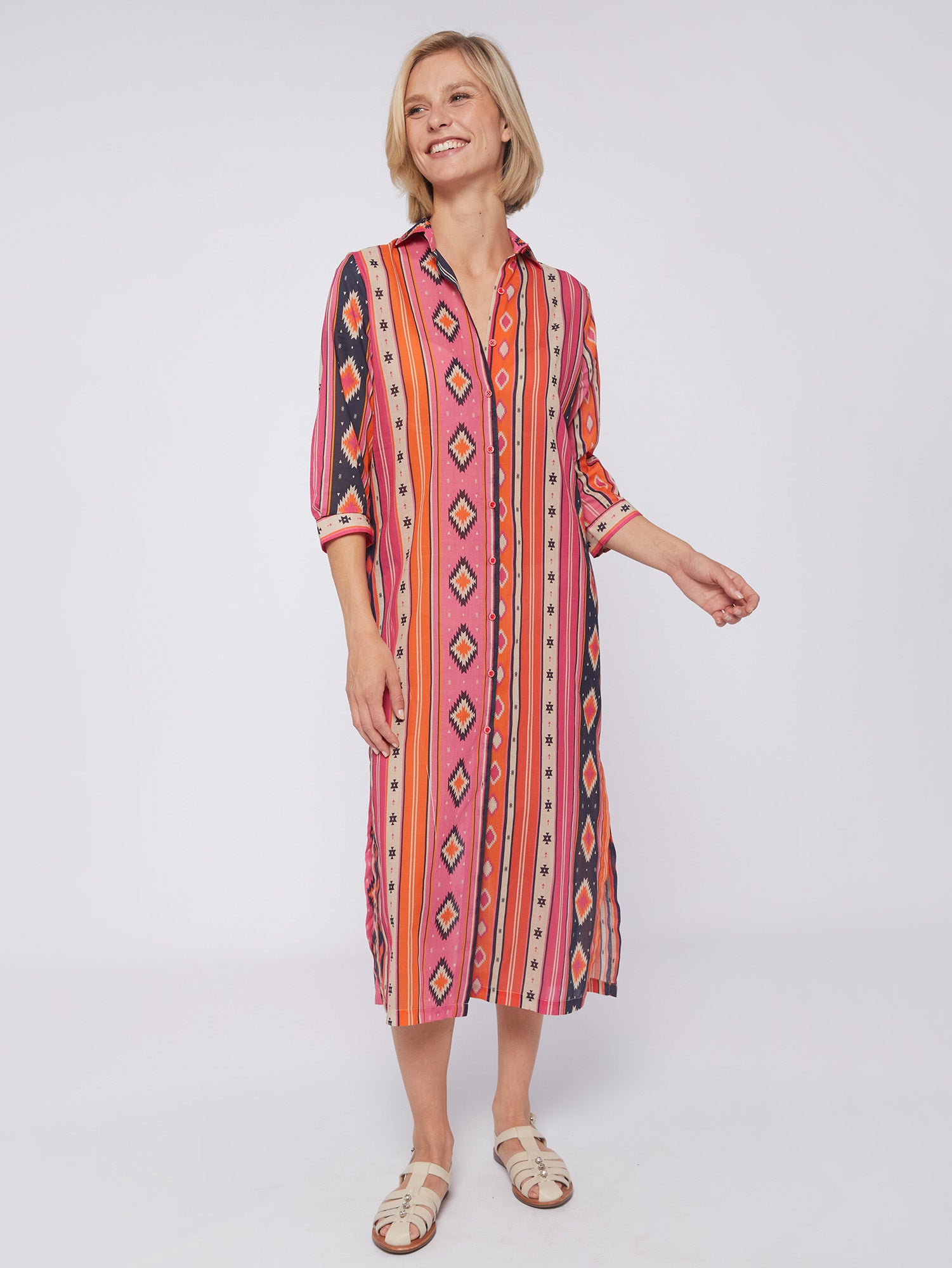 VESTIDO ANTONELLA NAVAJO PINK STRIPES