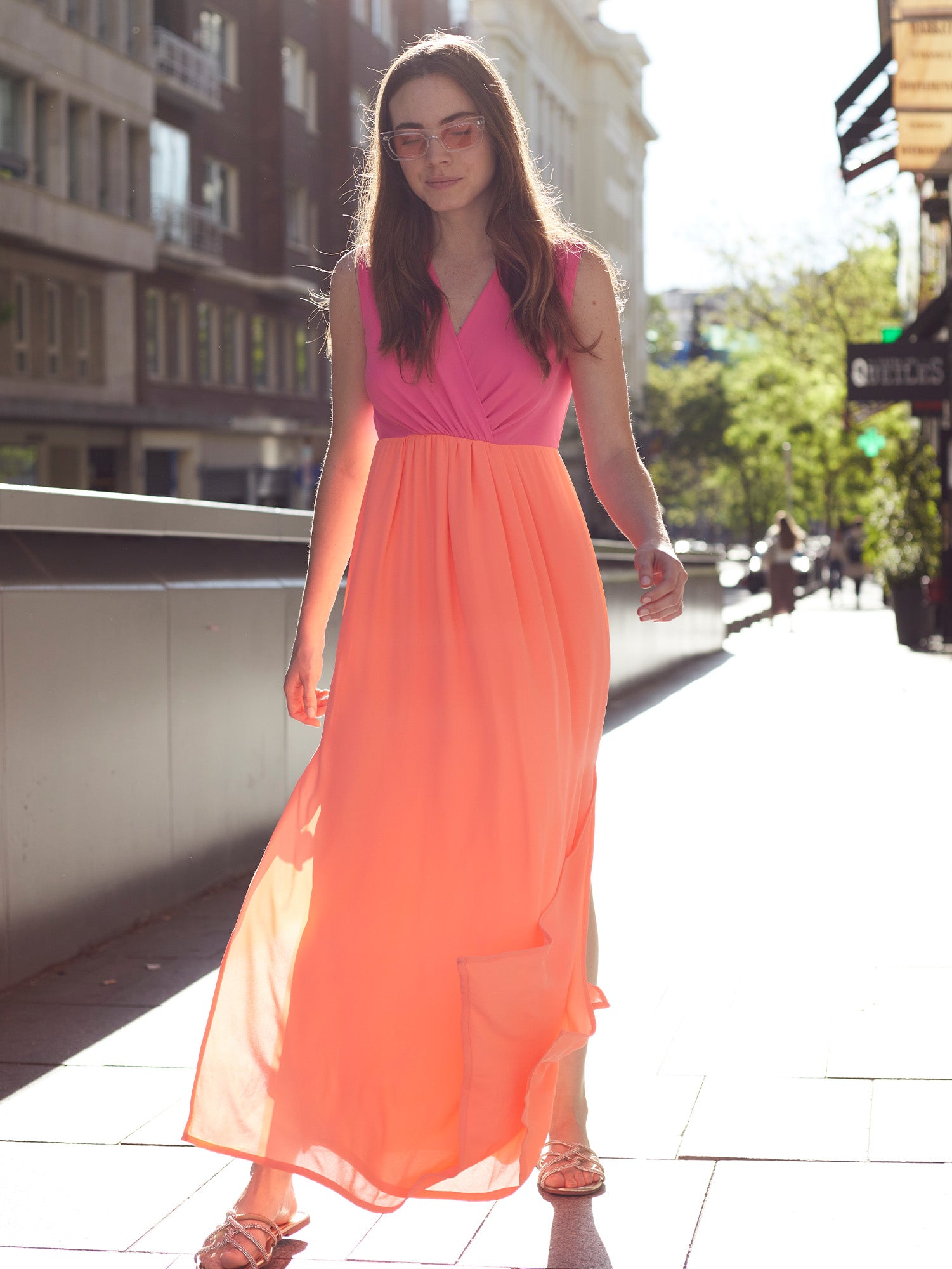 VESTIDO LUCIA ORANGE FLUOR GEORGETTE