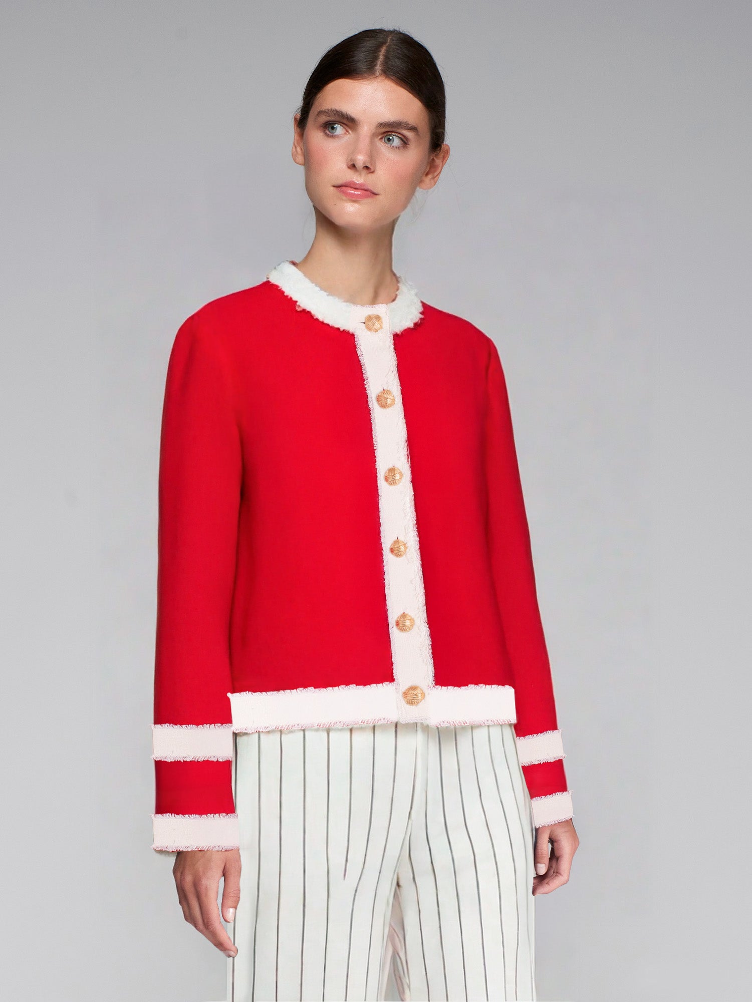 PUNTO CARDIGAN BICOLOR RED ACRU BICOLOR