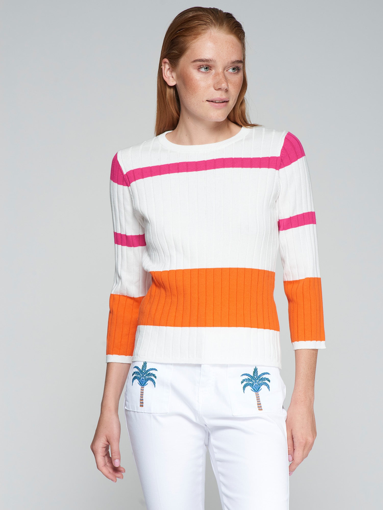PUNTO JERSEY COLOUR BLOCK CANALE CRUDO ROSA NARANJA