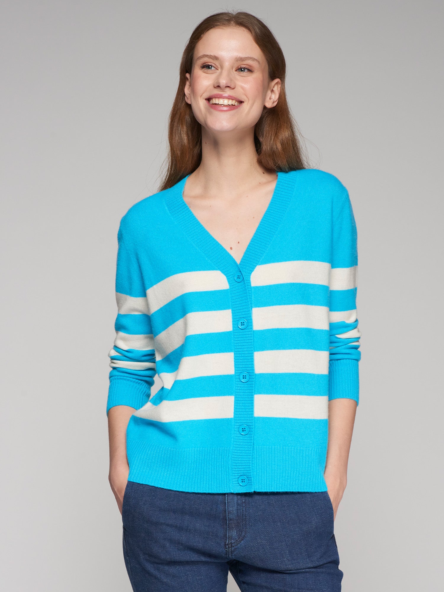 PUNTO CARDIGAN RAYAS AZUL KN