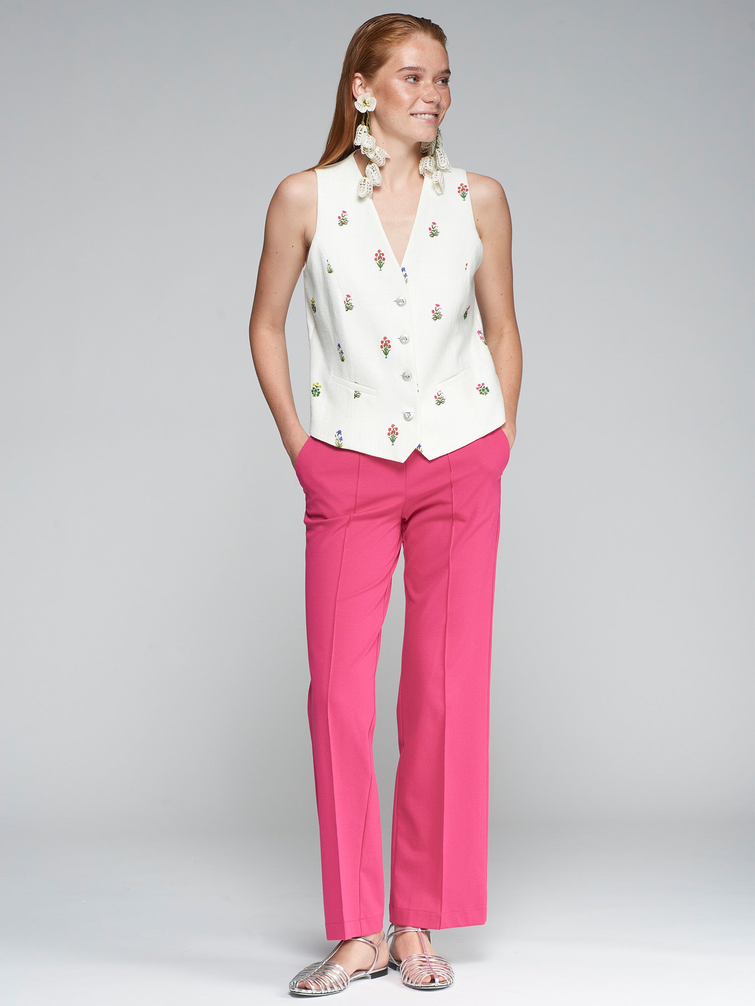 PANTALON CARLA PUNTO ROMA FRAMBUESA