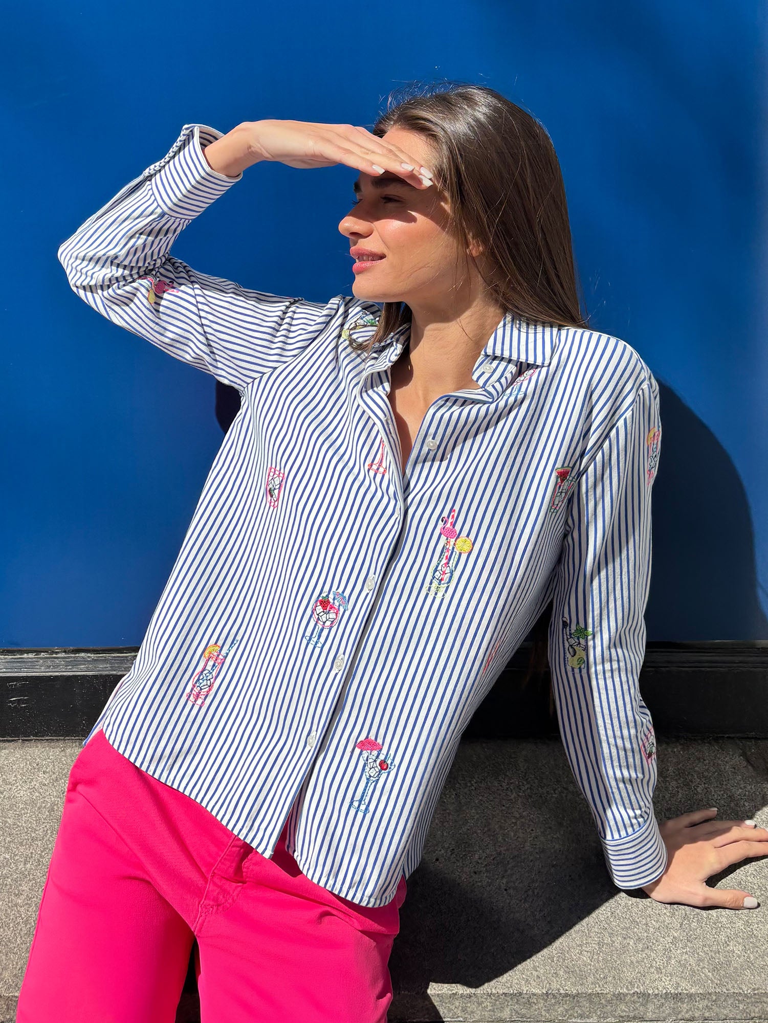 CAMISA ISA EMB RAYA BLANCA AZUL PUNTO