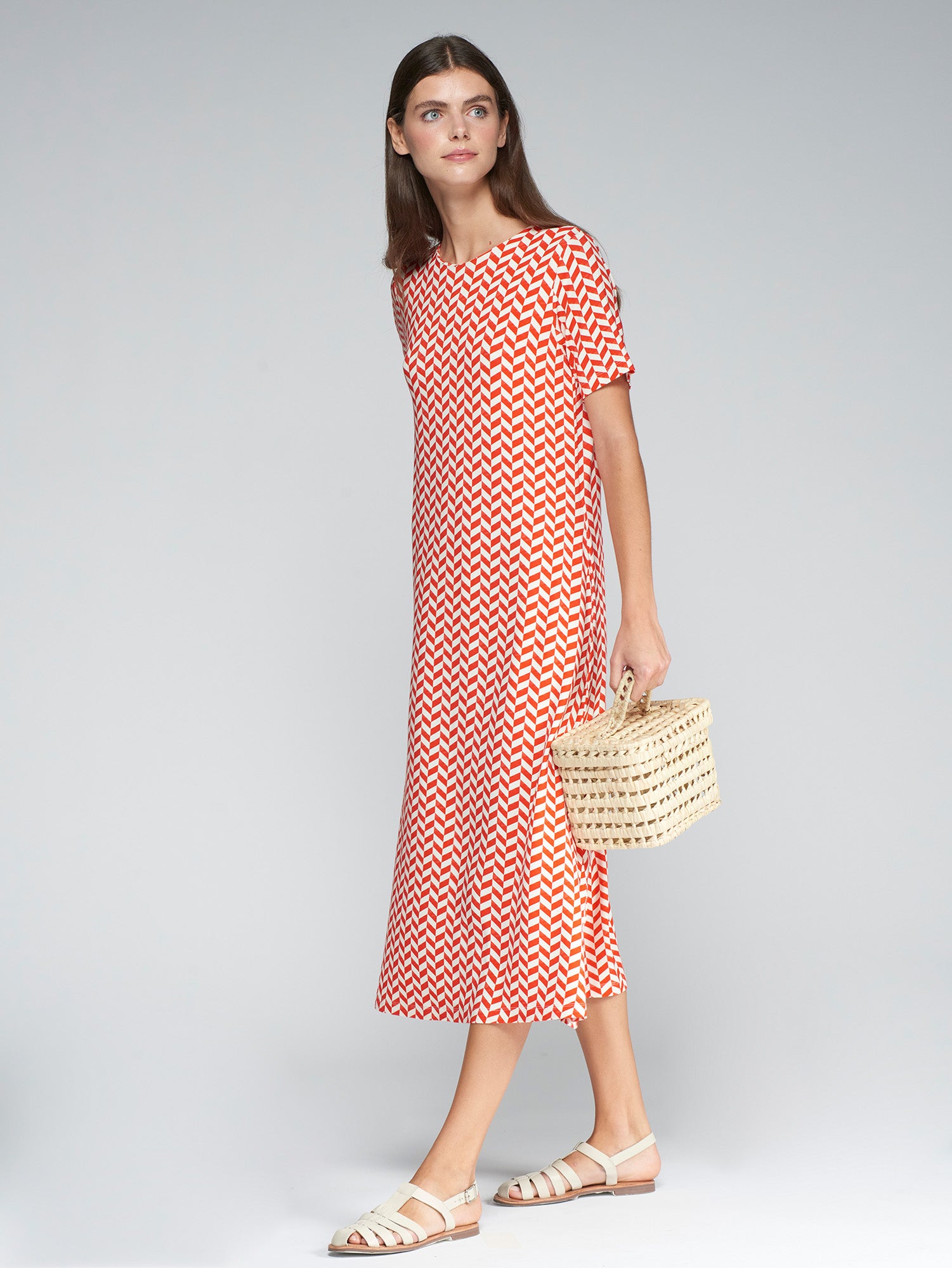 VESTIDO CLARA ESPIGA GEOMETRICO ROJO PUN