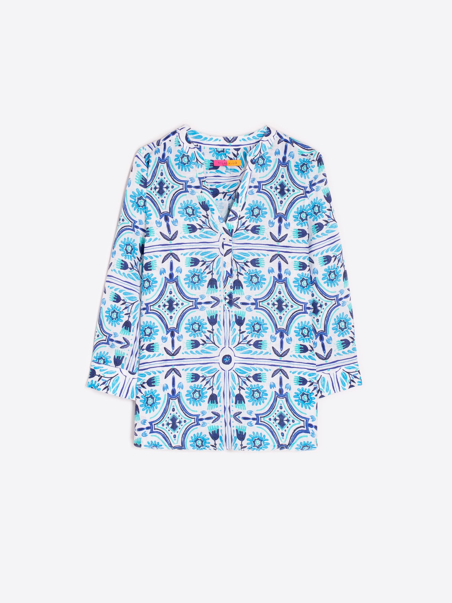 CAMISA CARLOTA PRINT AZUL LINO