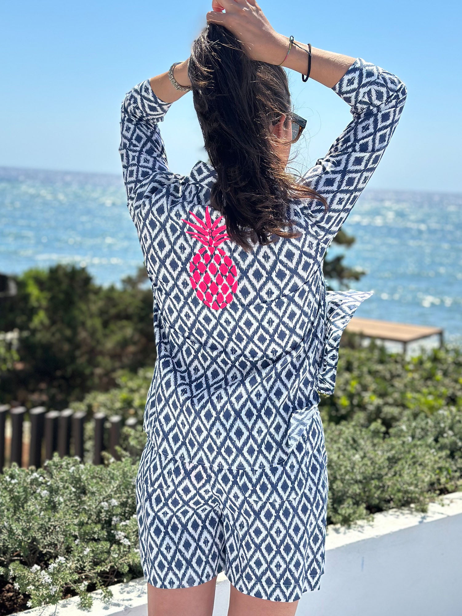 CAMISA POLINE EMB IKAT MARINO