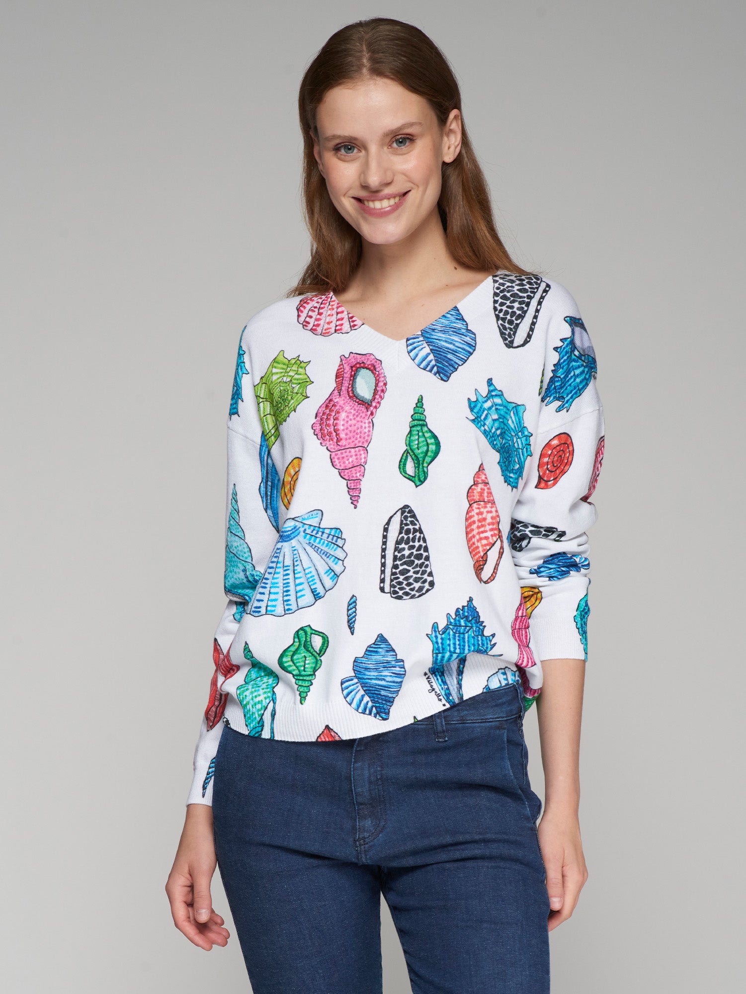 PUNTO JERSEY ESTAMPADO MANGA LARGA CONCHAS MULTICOLOR