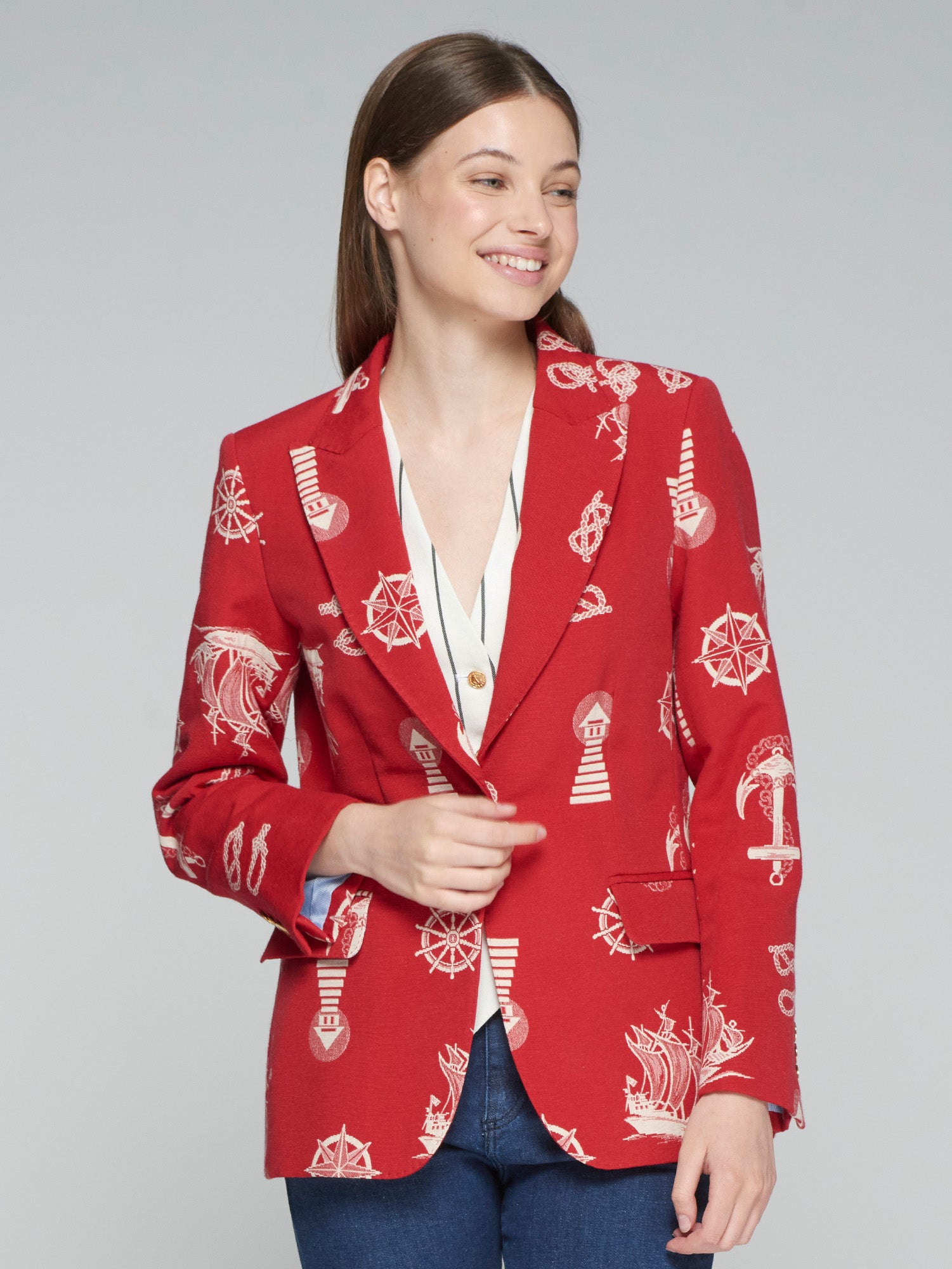 CHAQUETA HEATHER ROJO JACQUARD NAUTICO