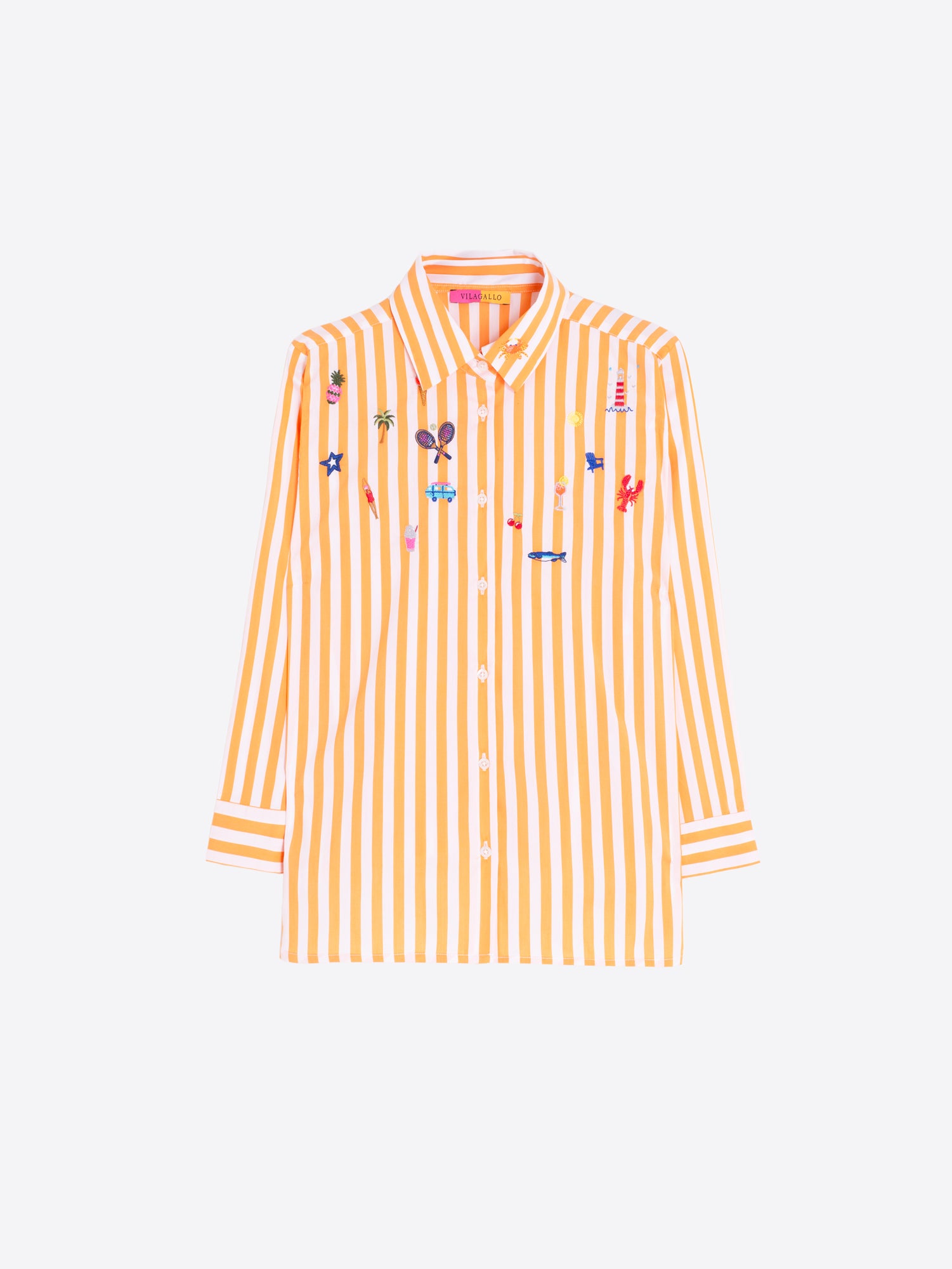 CAMISA PETRA BORDADA NARANJA RAYAS