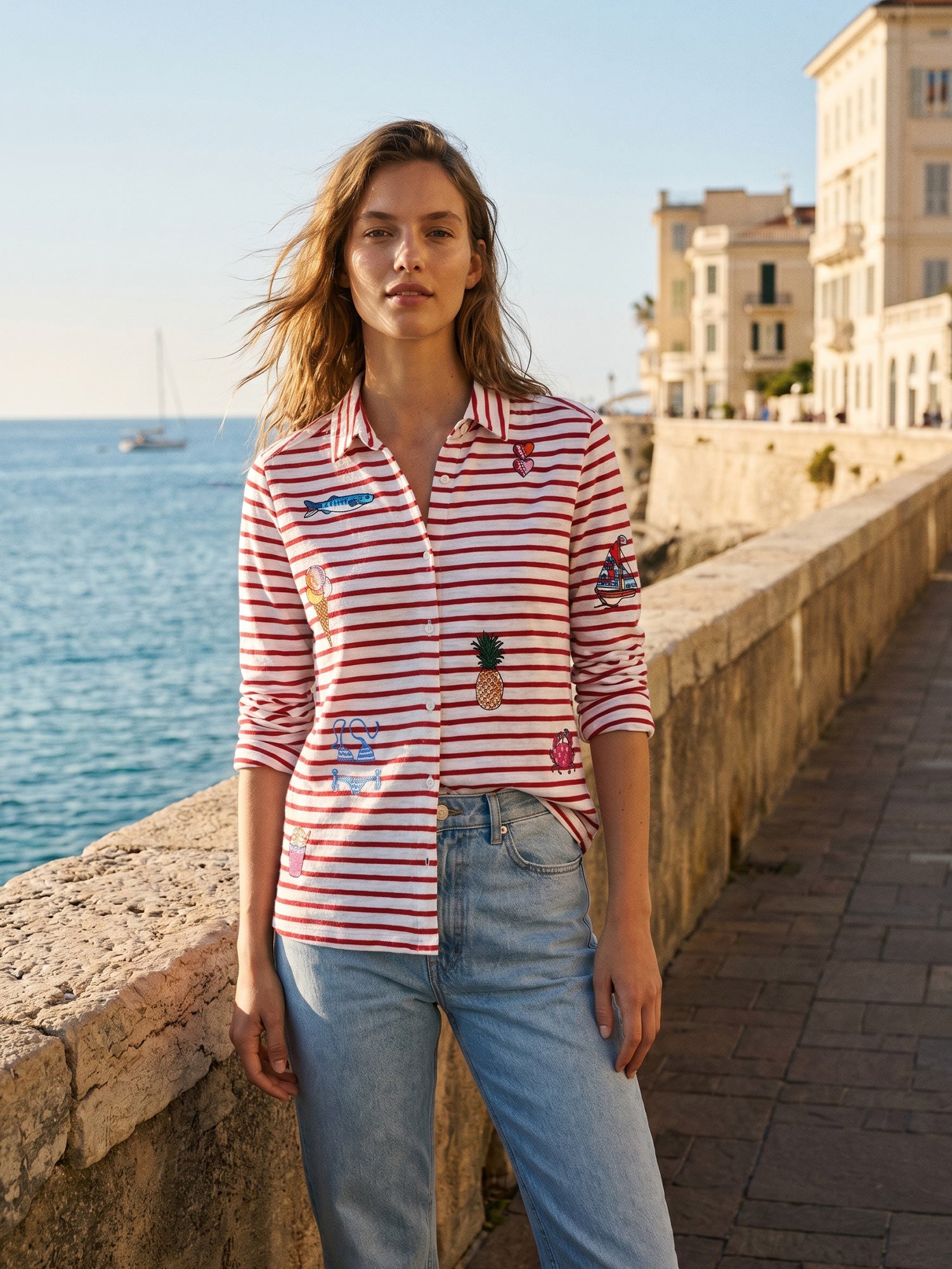 CAMISA ISA BORDADO RAYA PUNTO ROJO