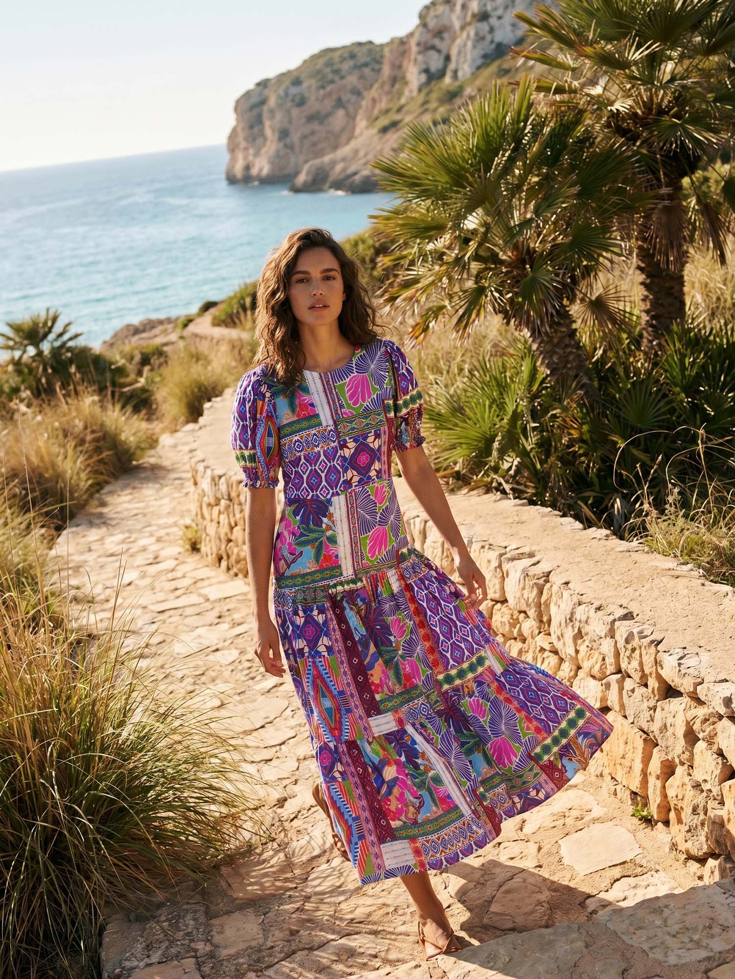 VESTIDO GEOMÉTRICO ETNICO MULTICOLOR