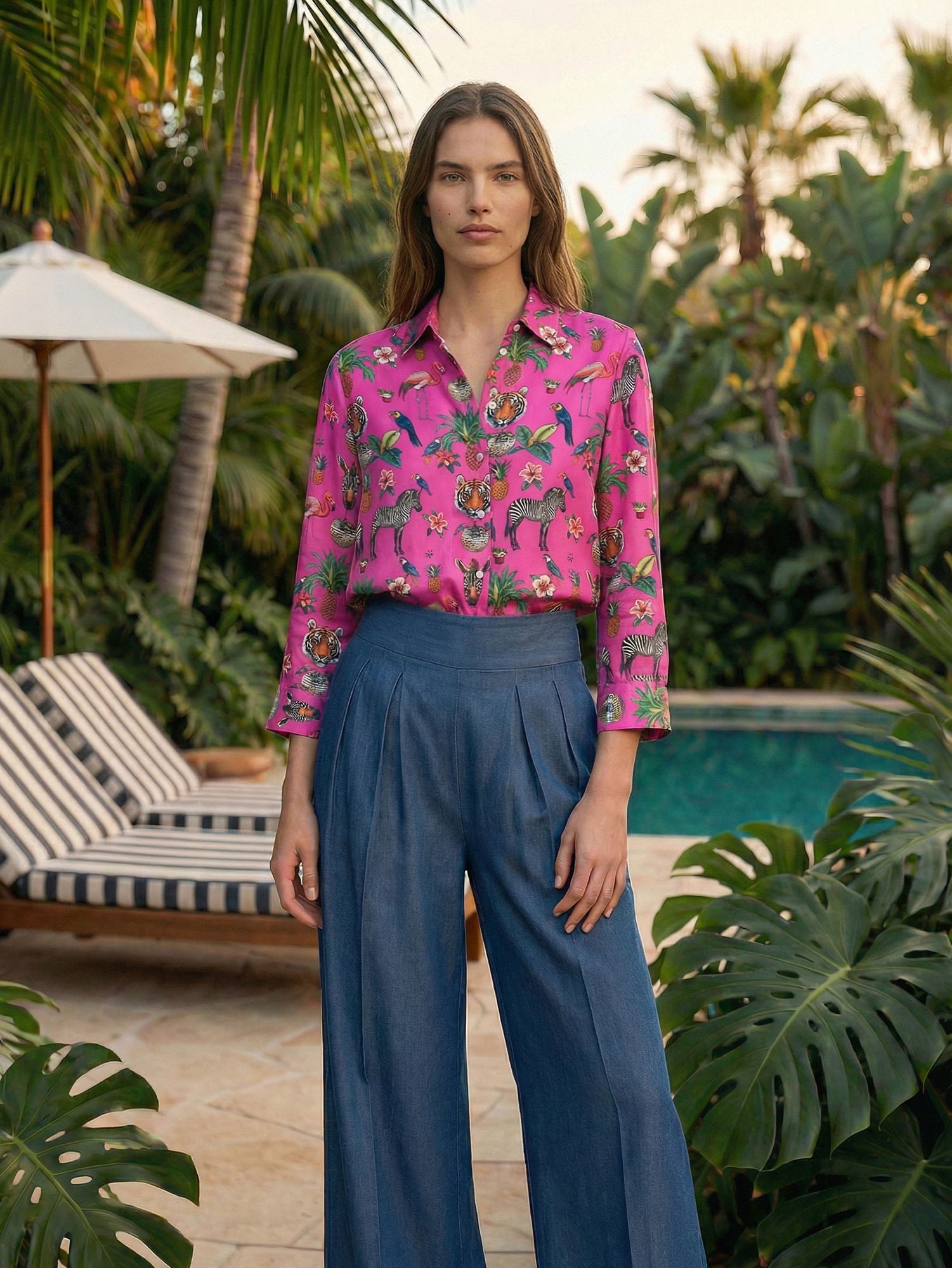 CAMISA FUCSIA ESTAMPADO JUNGLE DISCO