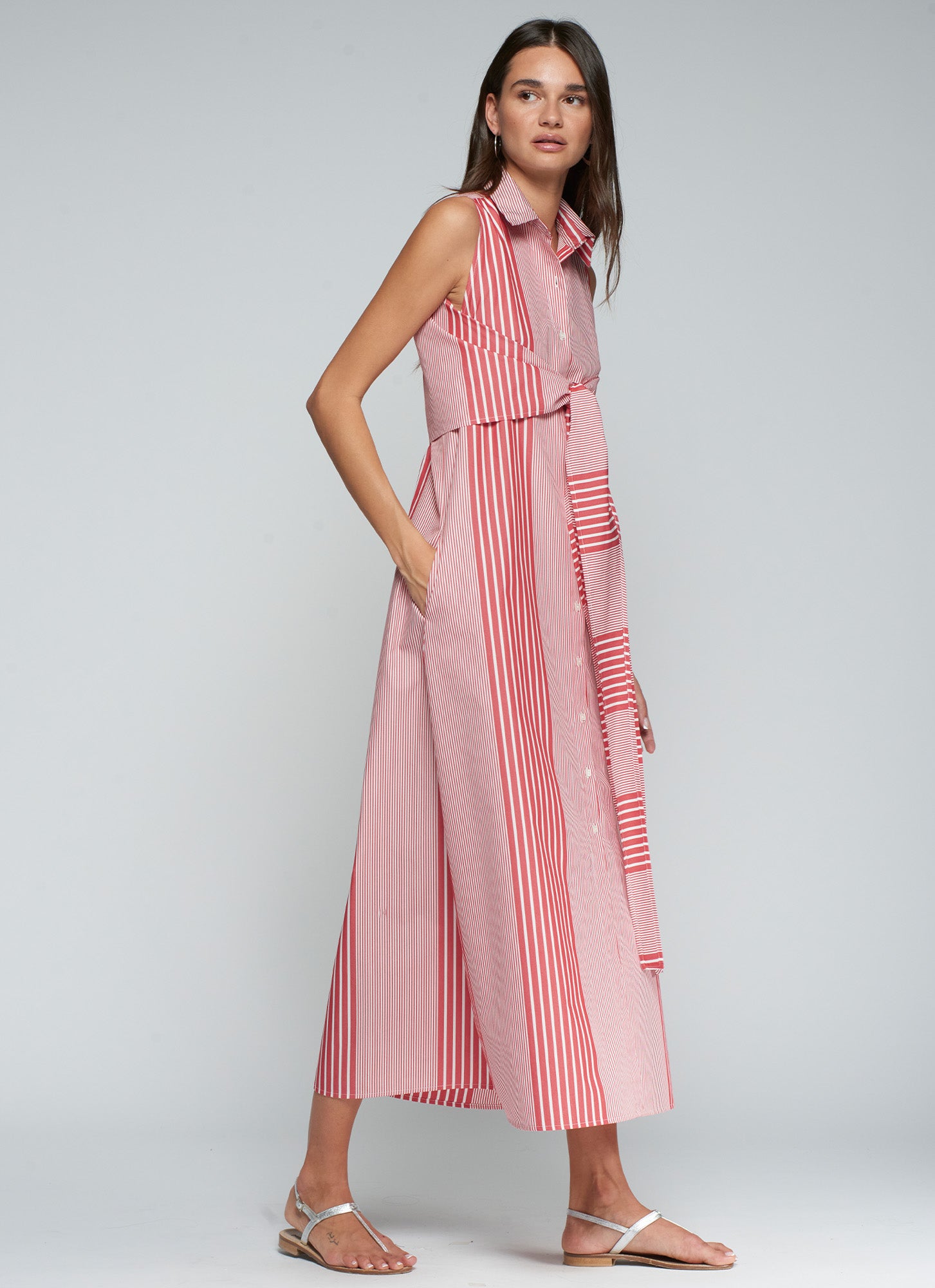 red and pink striped dress RED STRIPED SHIRT DRESS