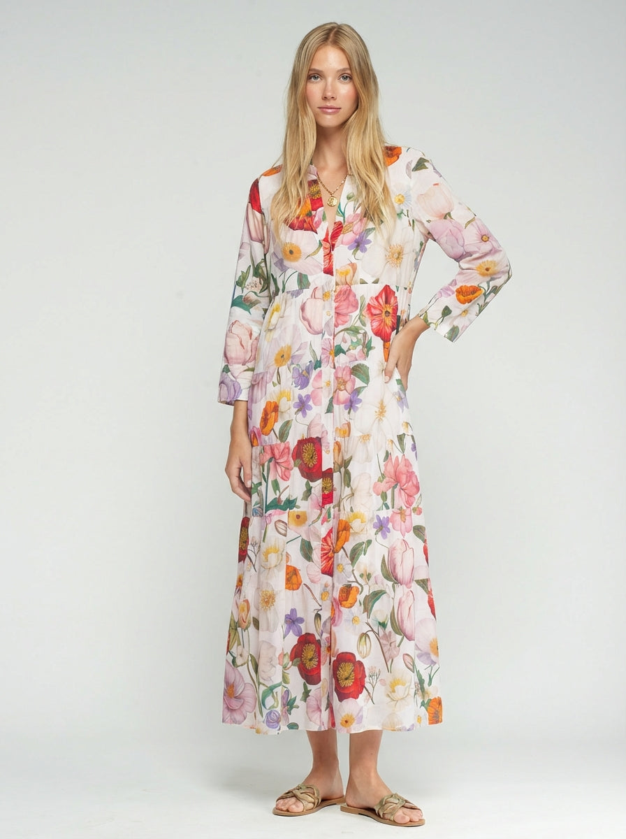 MULTICOLORED FLORAL PRINT LONG DRESS