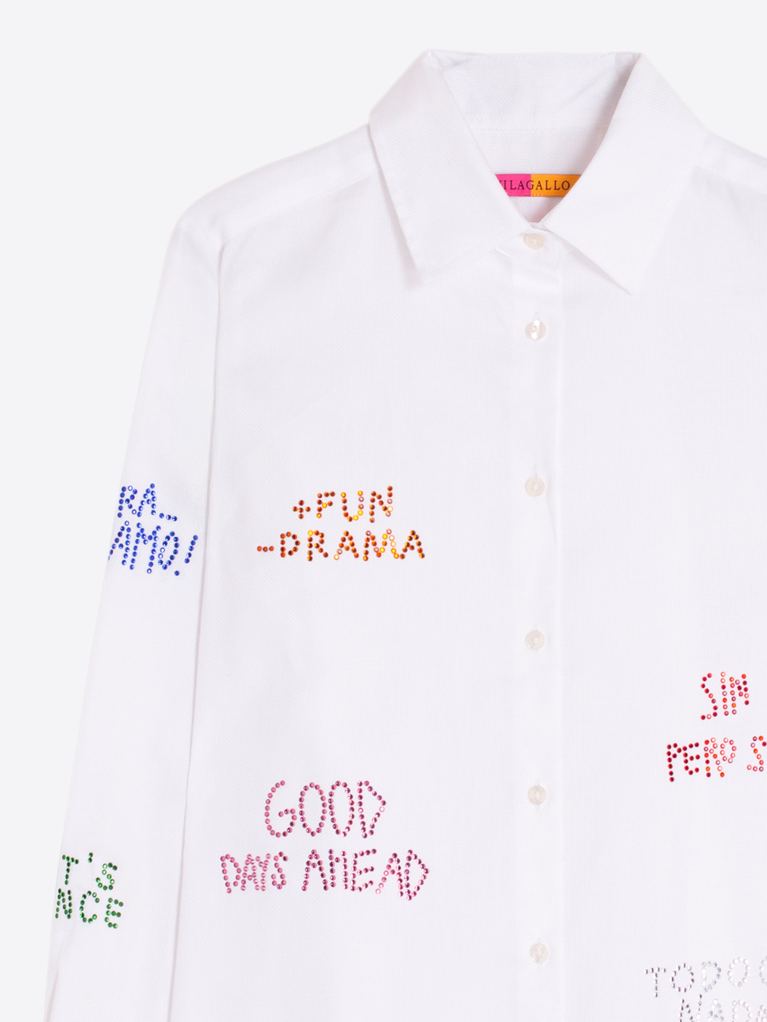 WHITE HERRINGBONE SHIRT WITH RHINESTONES