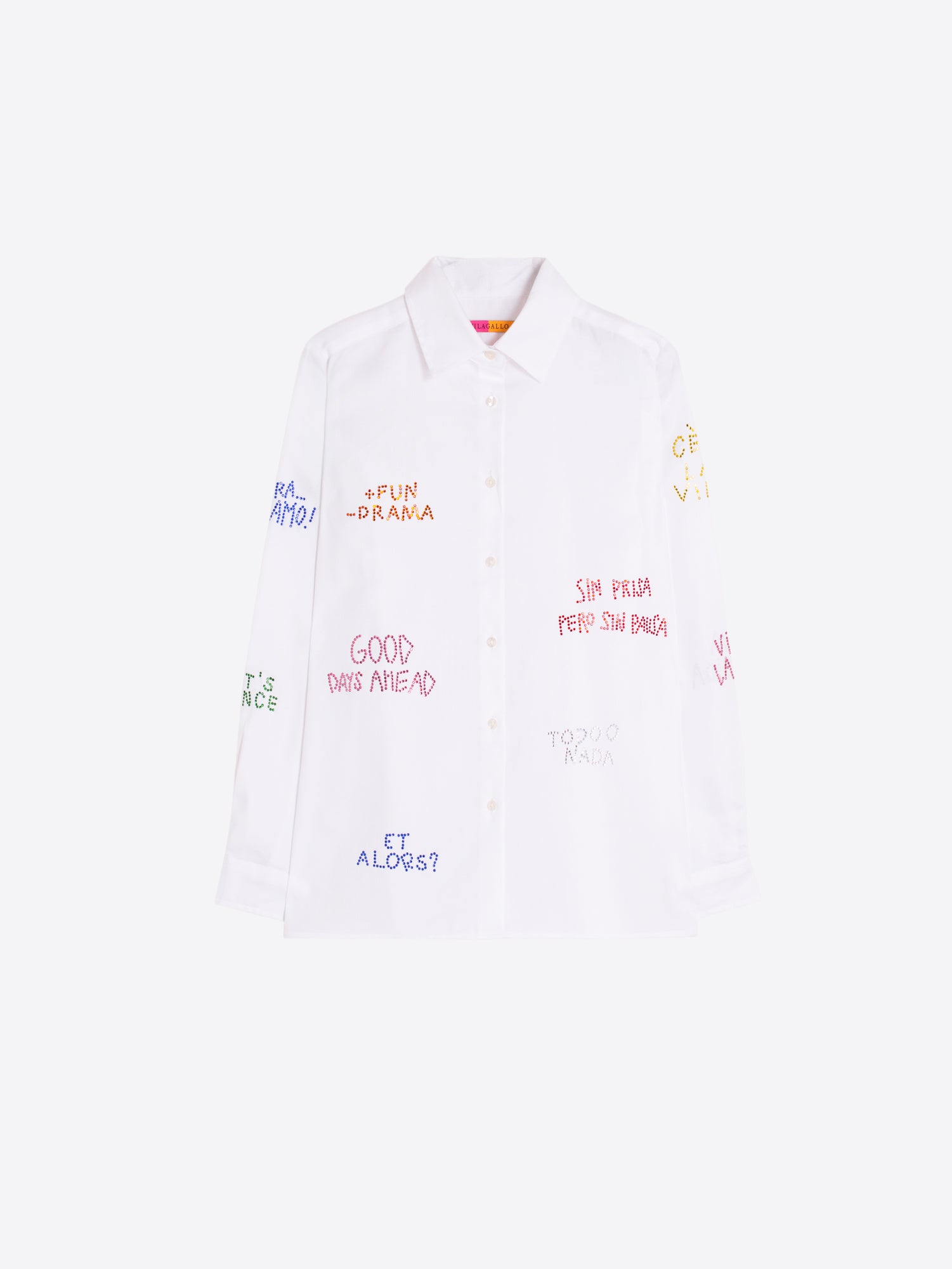 WHITE HERRINGBONE SHIRT WITH RHINESTONES
