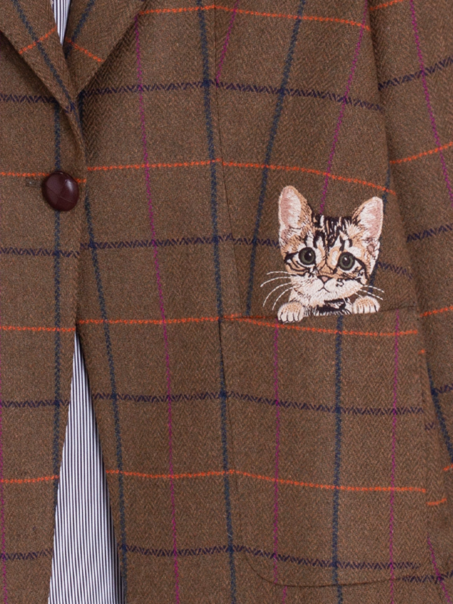 EMBROIDERED PLAID CAMEL JACKET