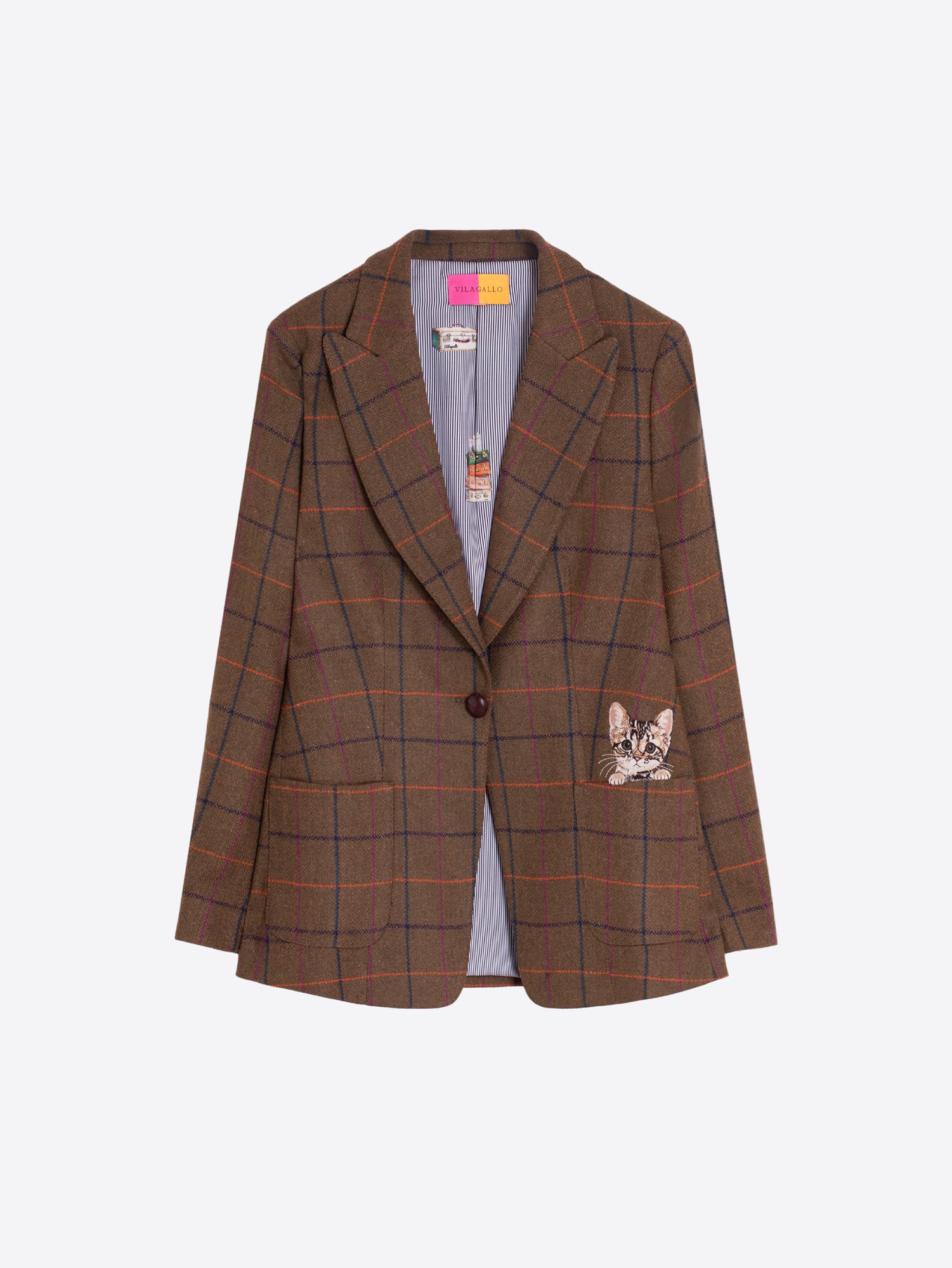 EMBROIDERED PLAID CAMEL JACKET