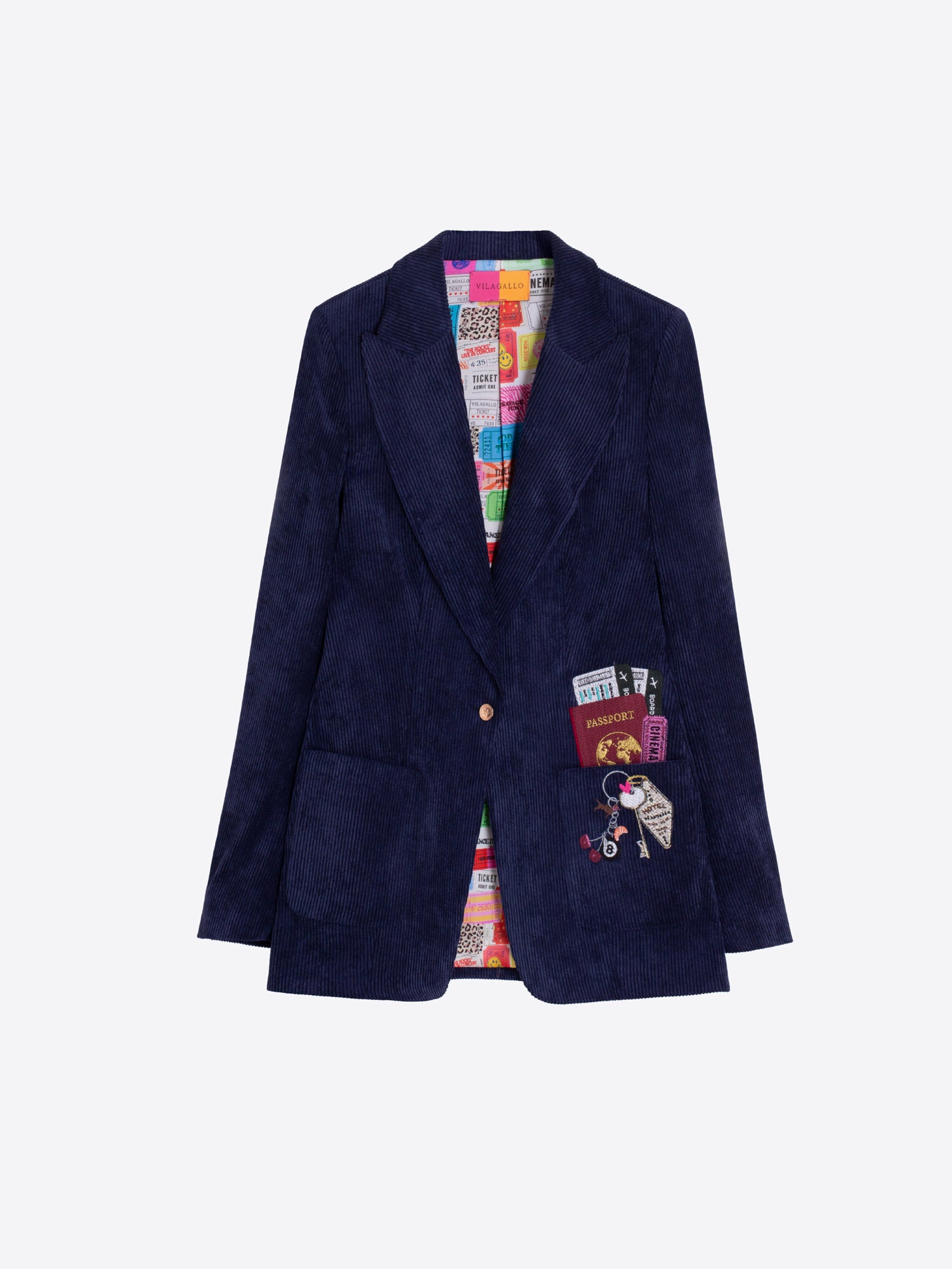 CORDUROY NAVY JACKET WITH BADGES