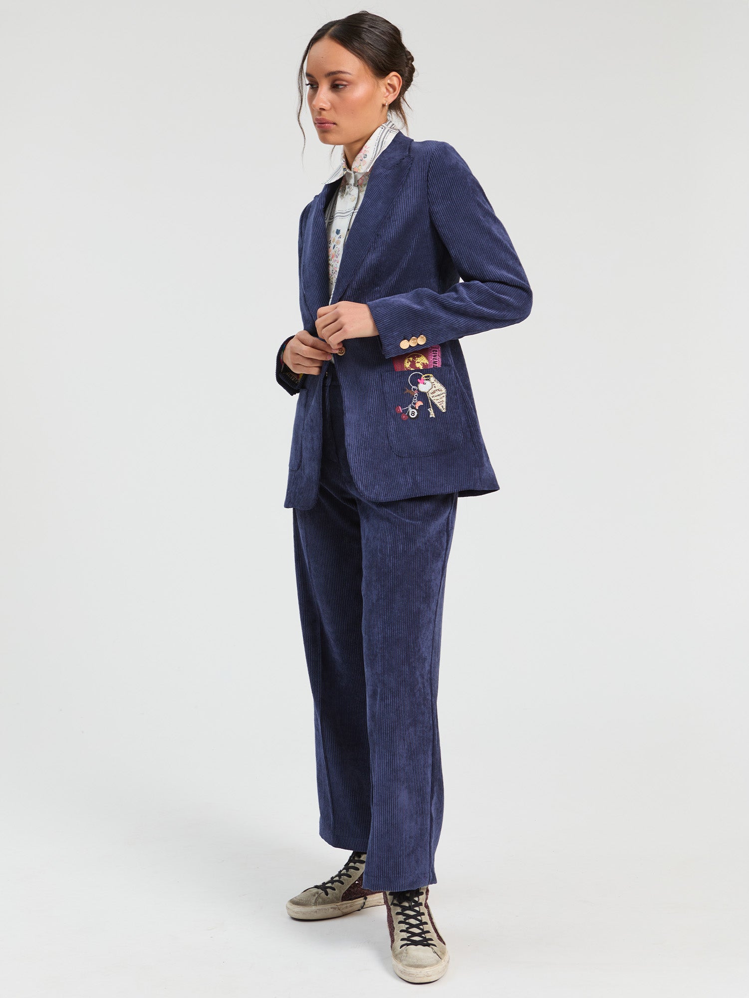 CORDUROY NAVY JACKET WITH BADGES