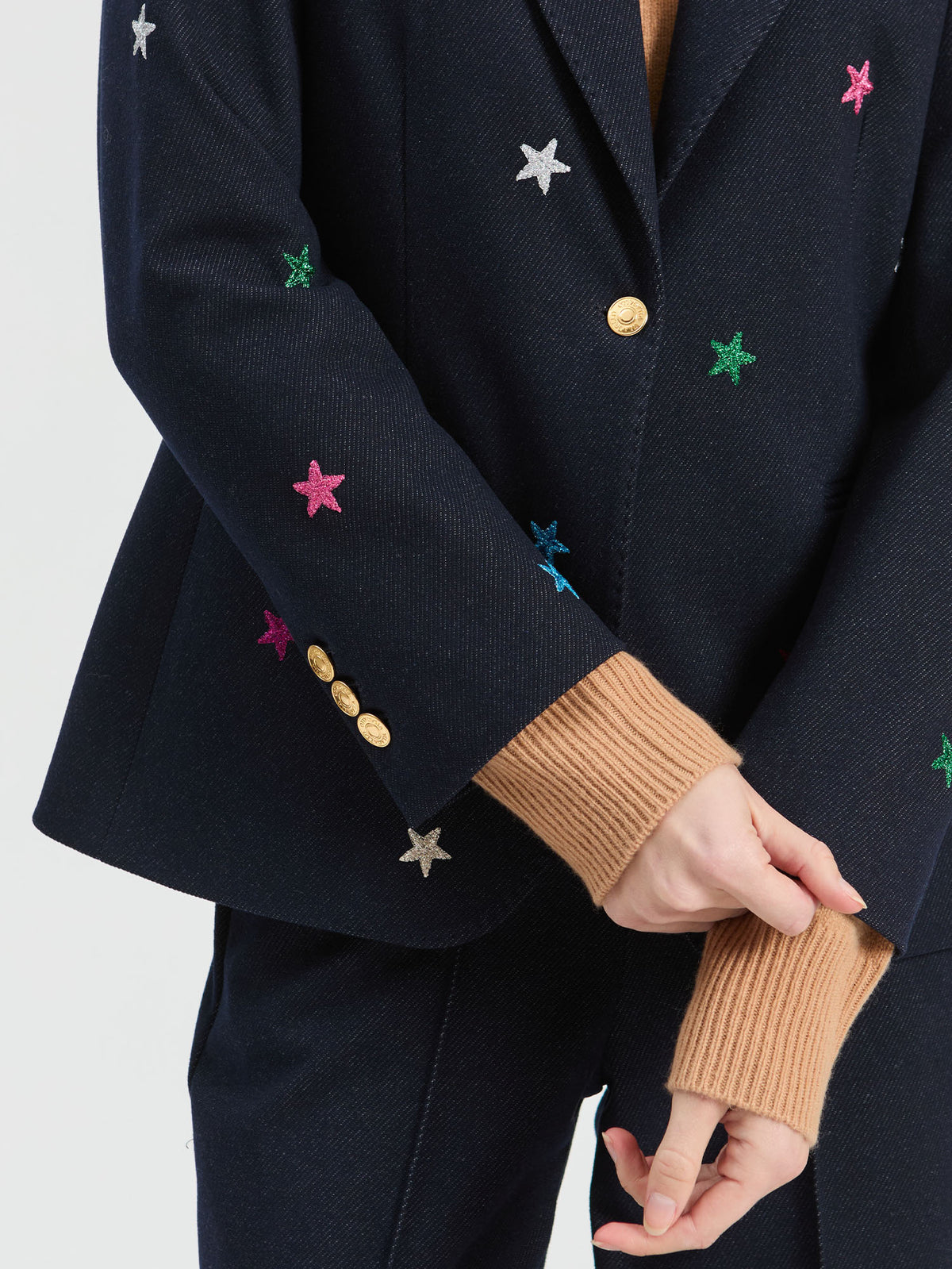 CHAQUETA PUNTO MARINO ESTRELLAS BORDADAS