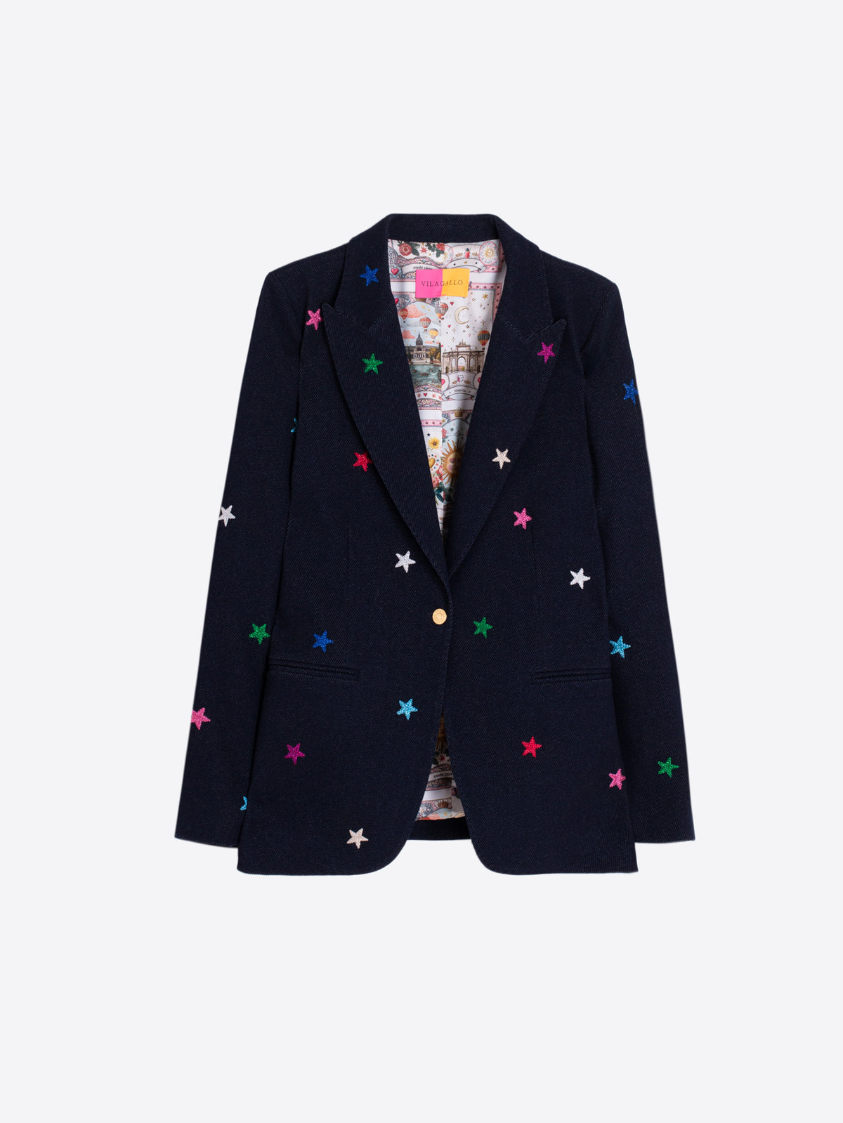 CHAQUETA PUNTO MARINO ESTRELLAS BORDADAS