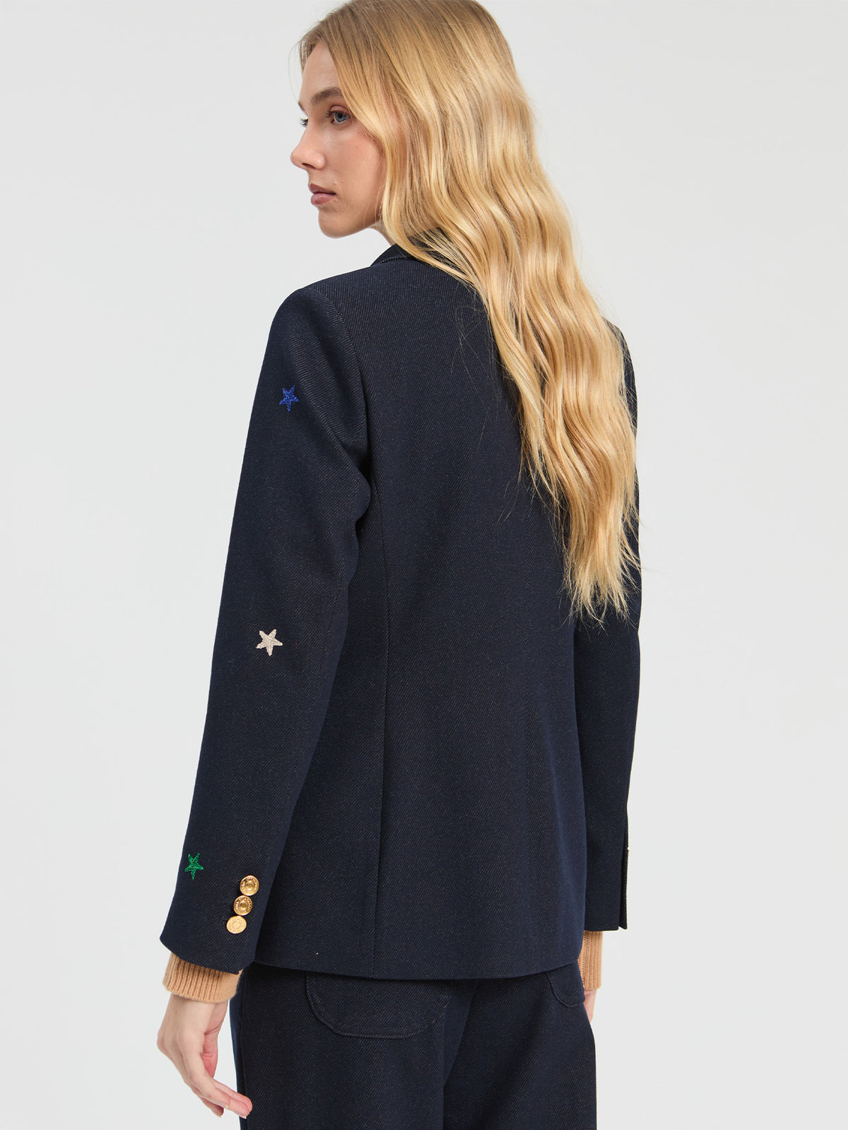 CHAQUETA PUNTO MARINO ESTRELLAS BORDADAS