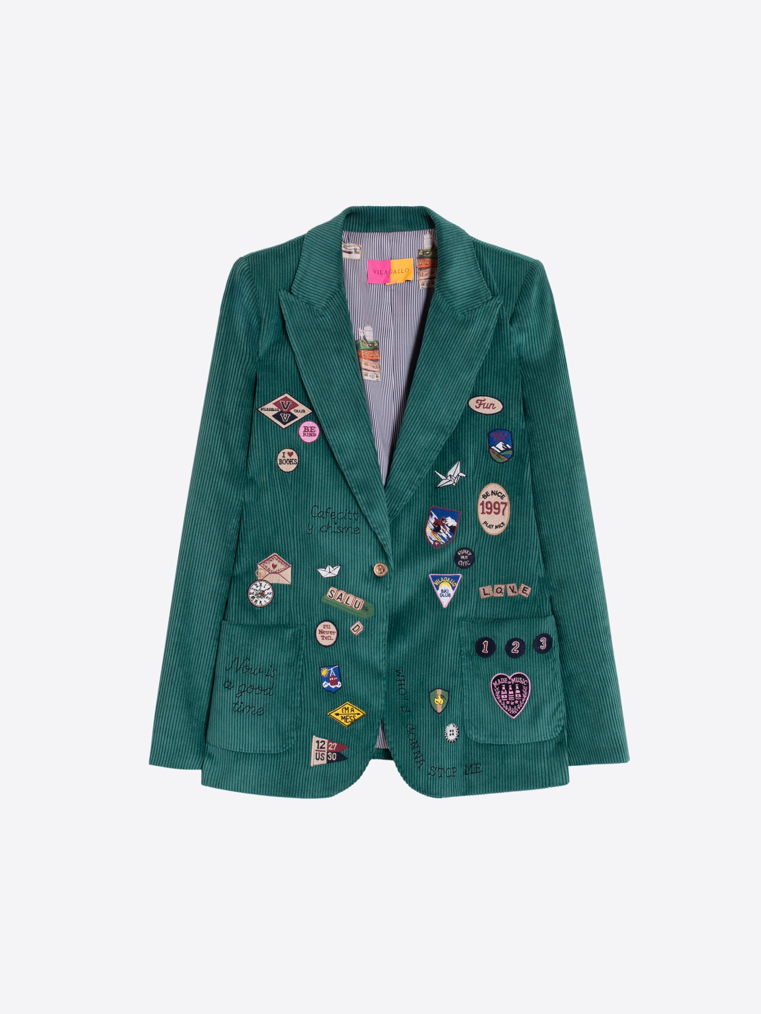 GREEN CORDUROY JACKET WITH MULTICOLOR EMBROIDERY