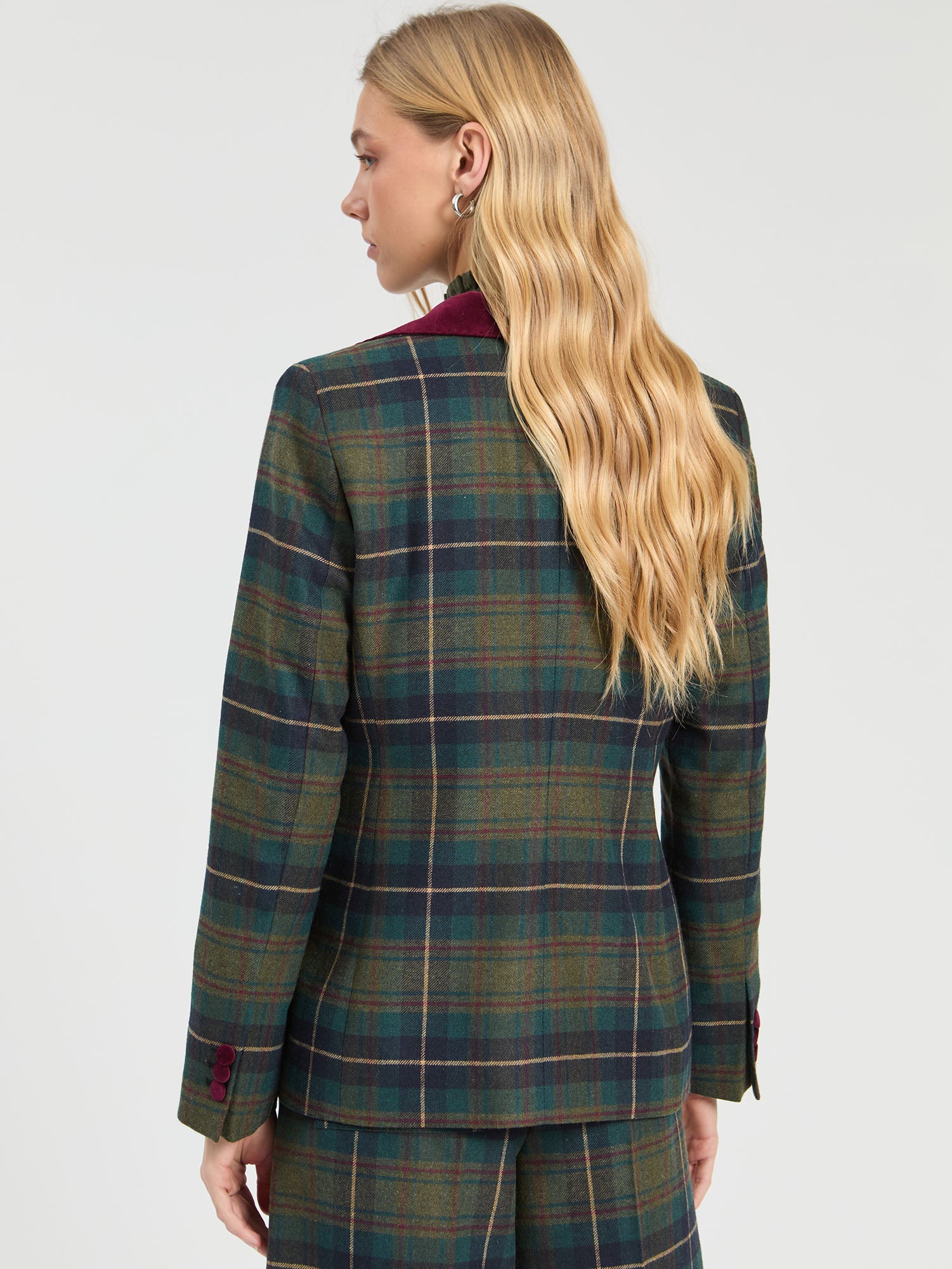 GREEN BURGUNDY CHECKED JACKET