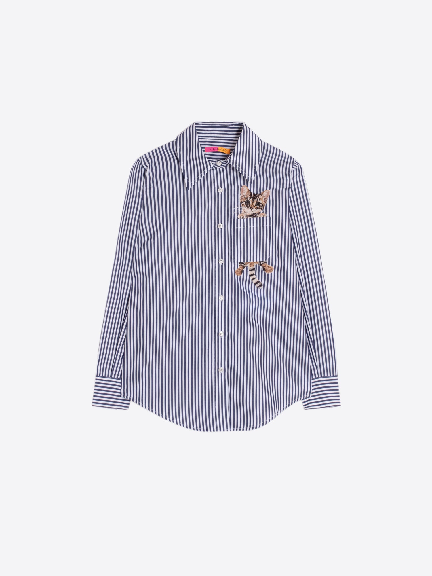 CAMISA DE RAYAS AZULES BORDADOS GATOS