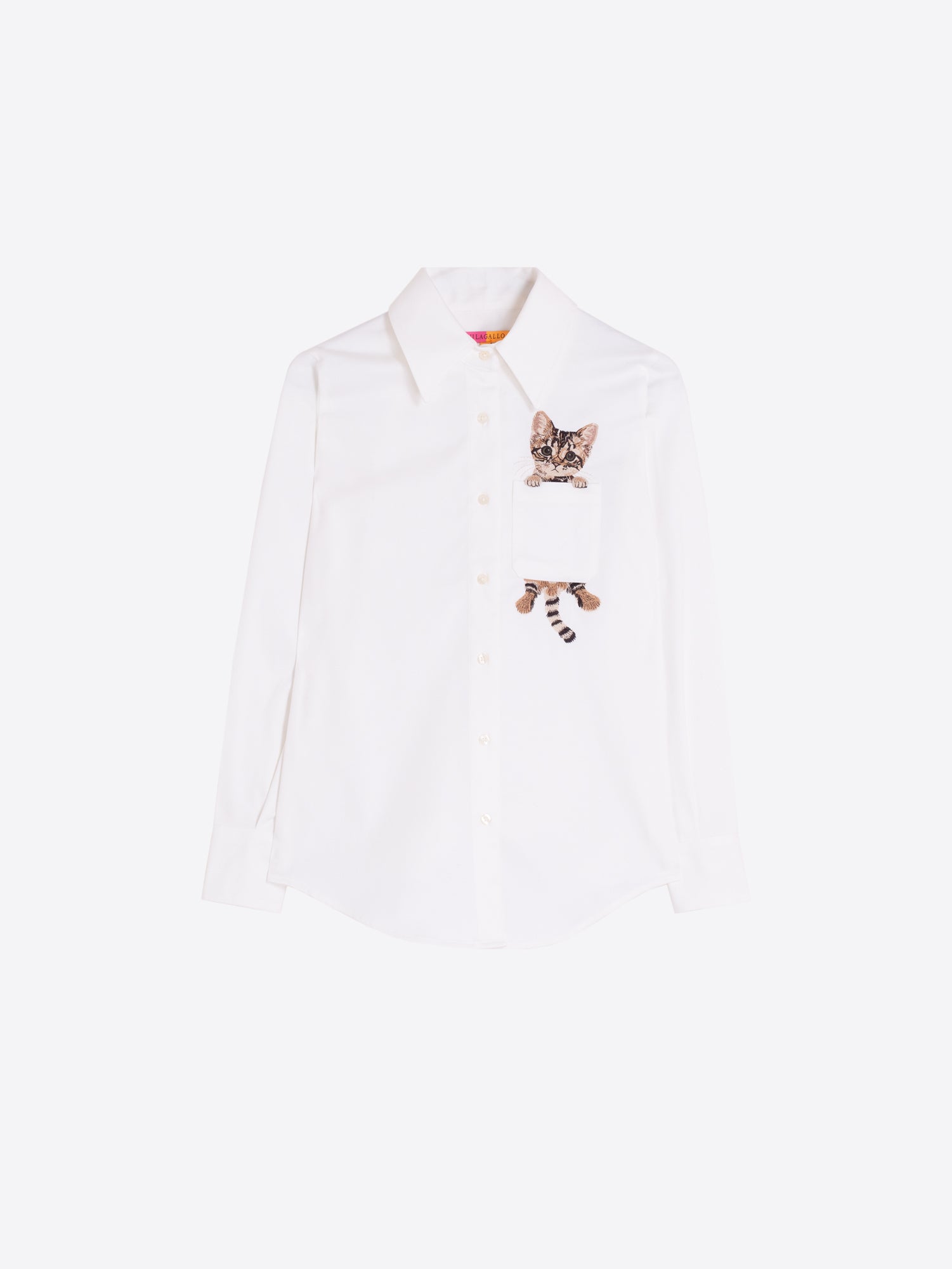 WHITE HERRINGBONE SHIRT WITH CAT EMBROIDERY
