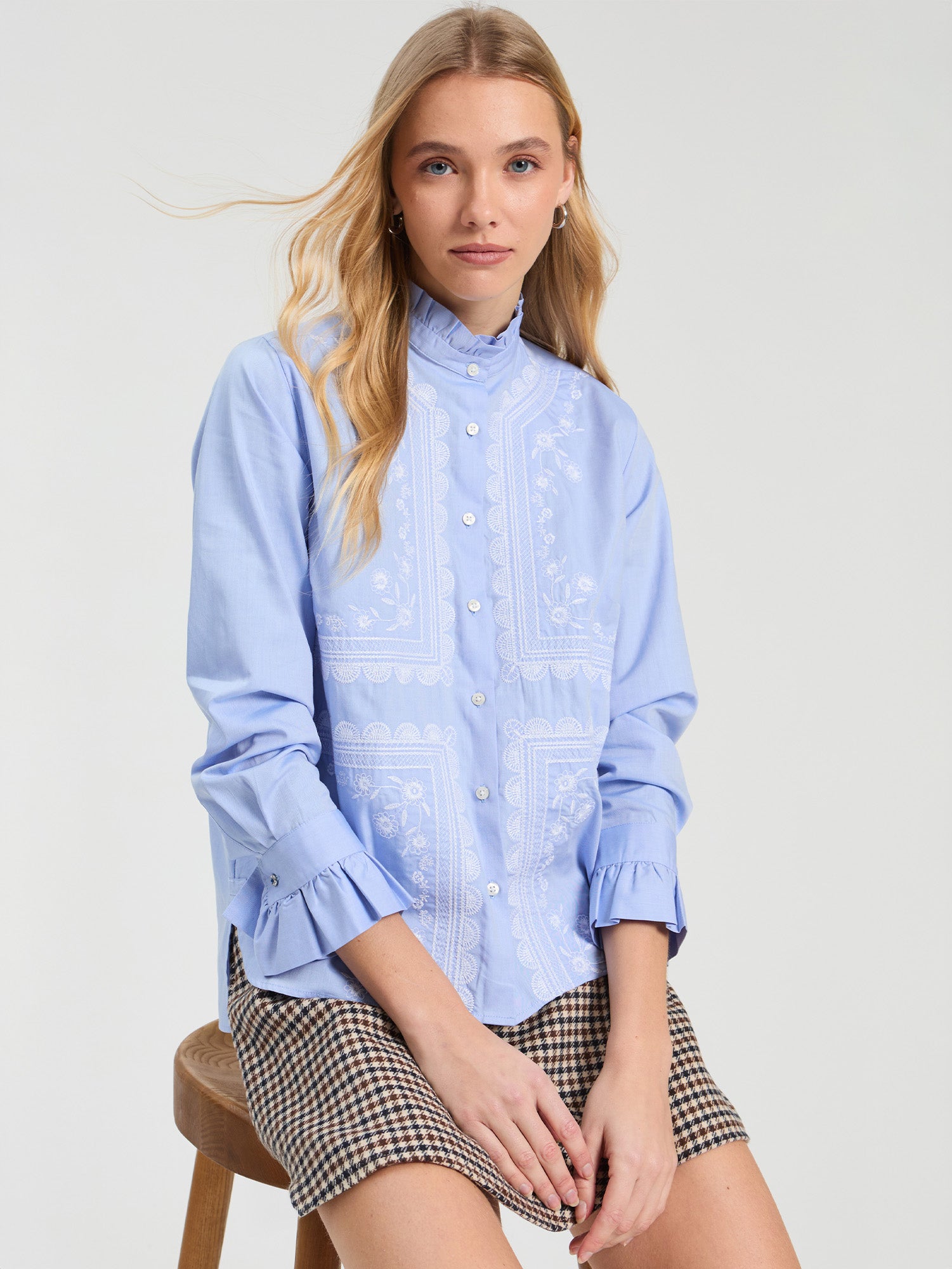 LIGHT BLUE EMBROIDERED SHIRT