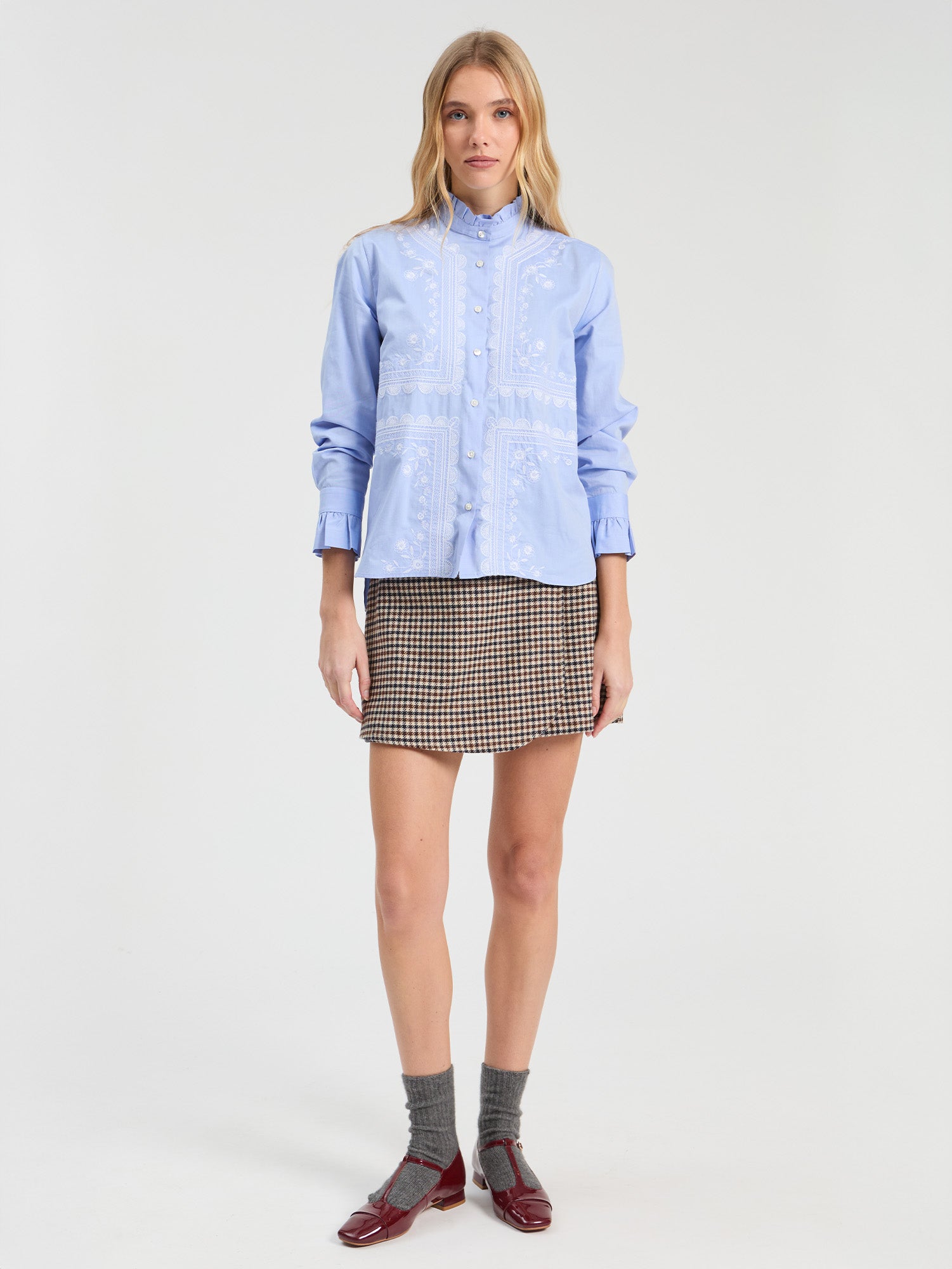 LIGHT BLUE EMBROIDERED SHIRT
