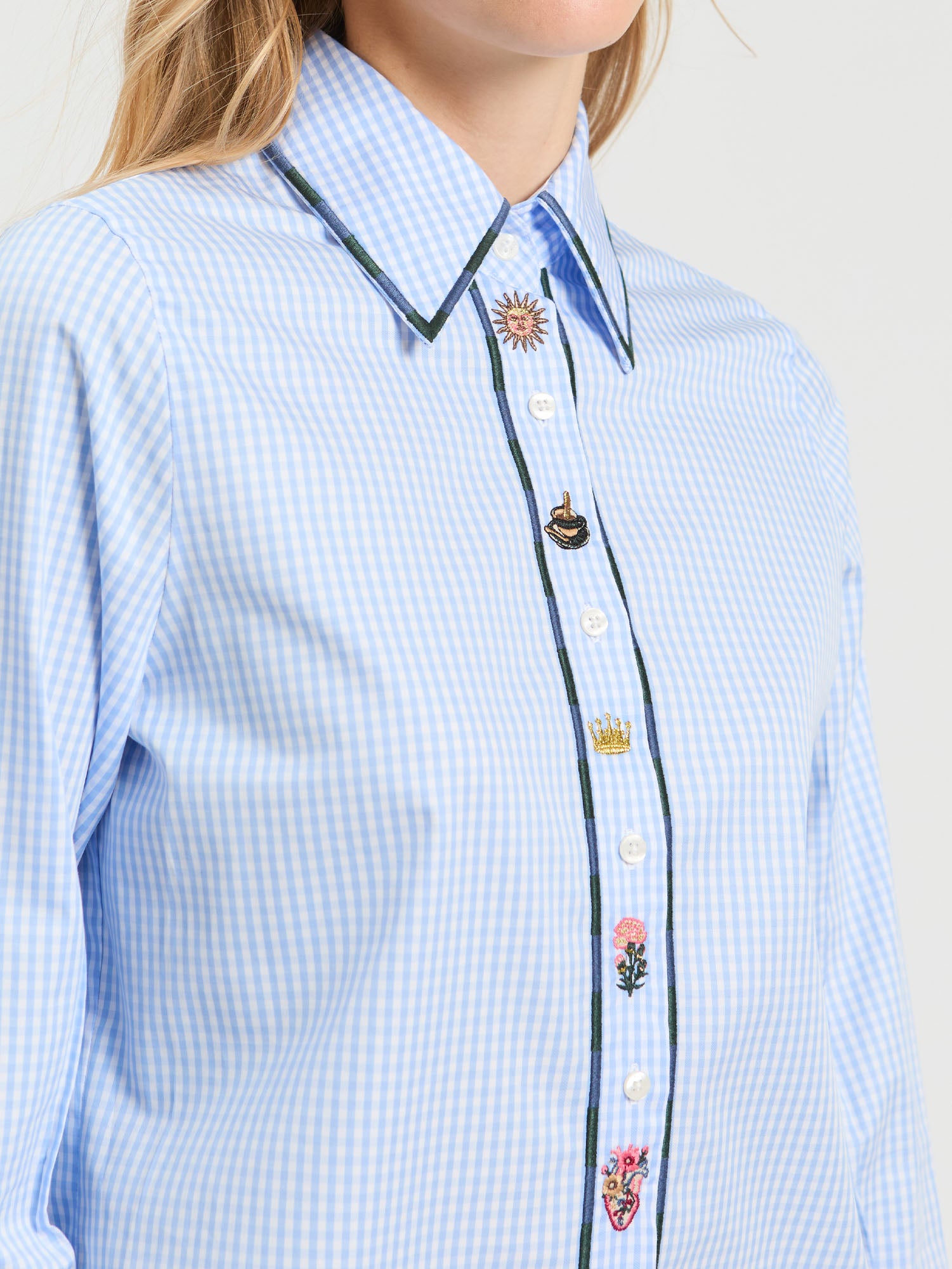 CAMISA VICHY MINI AZUL DETALLES BORDADOS
