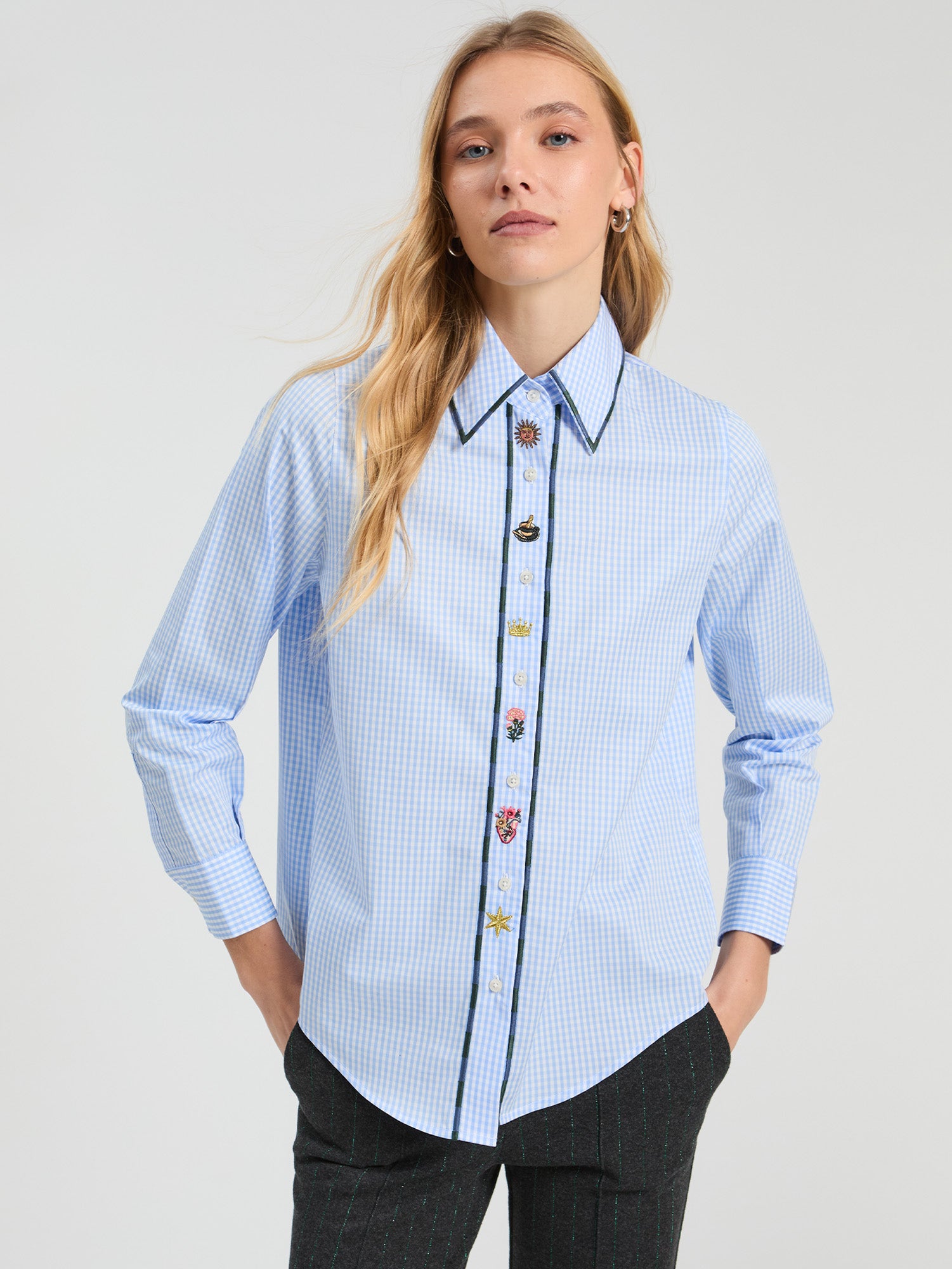 CAMISA VICHY MINI AZUL DETALLES BORDADOS