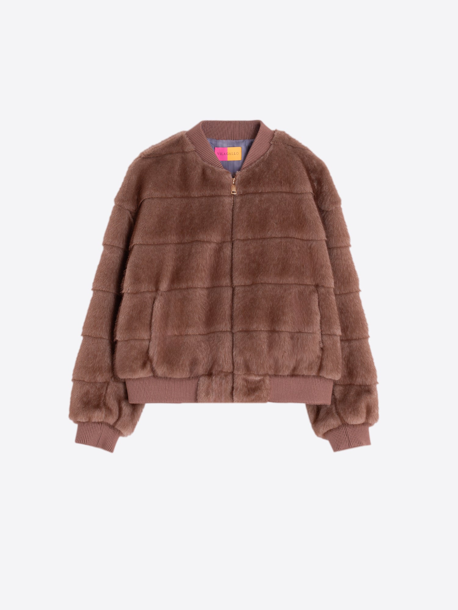 CAMEL FAUX FUR BOMBER JACKET