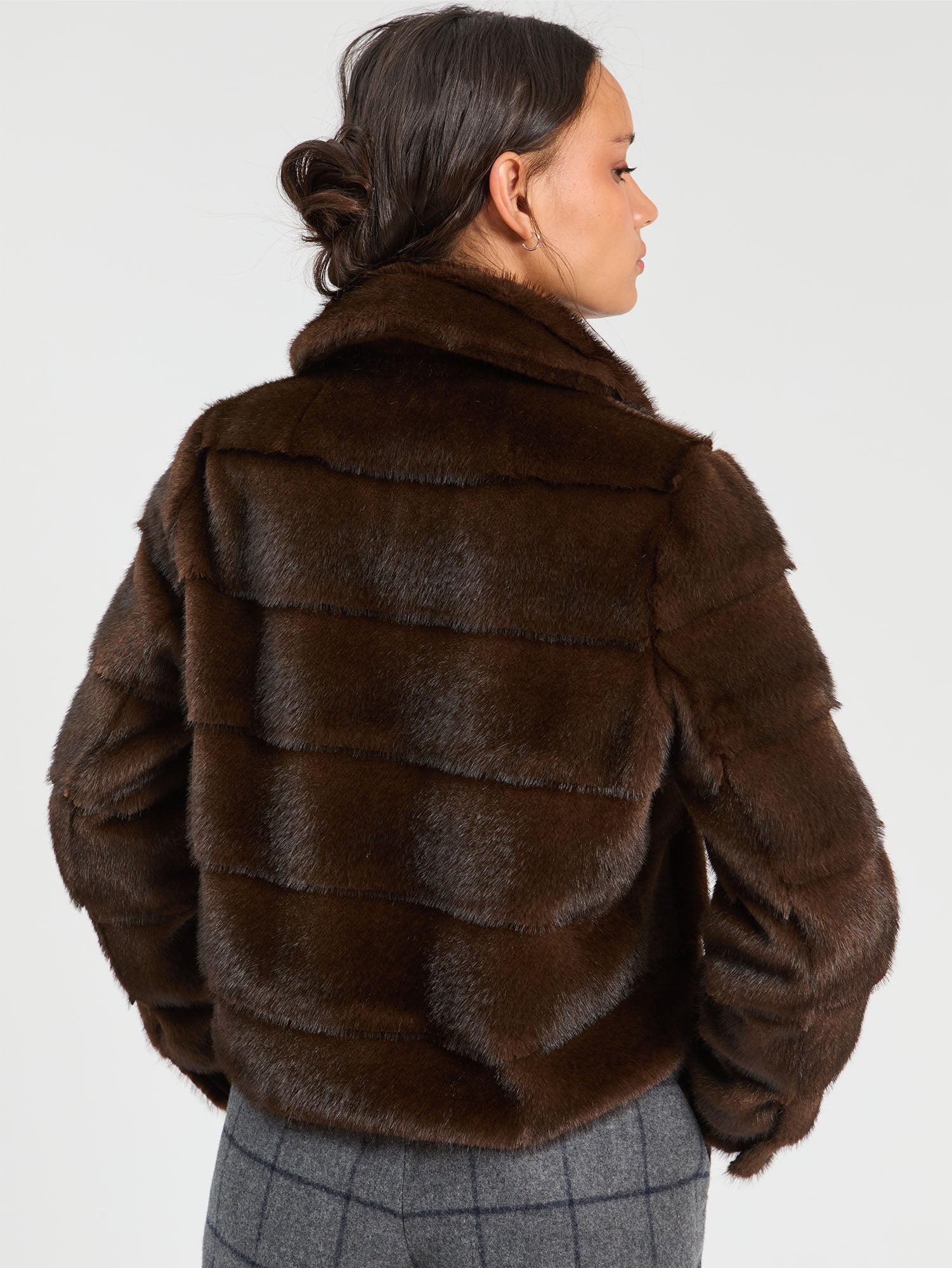 BROWN FUR JACKET, DENIM EFFECT