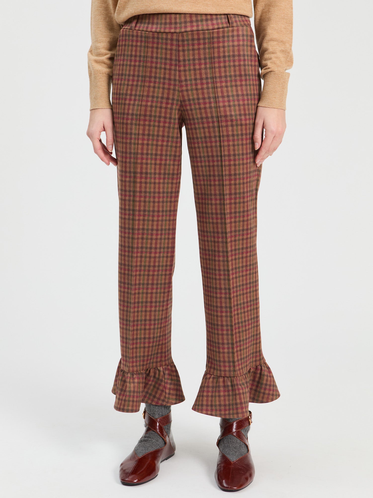 HOUNDSTOOTH RUST FLARE TROUSERS