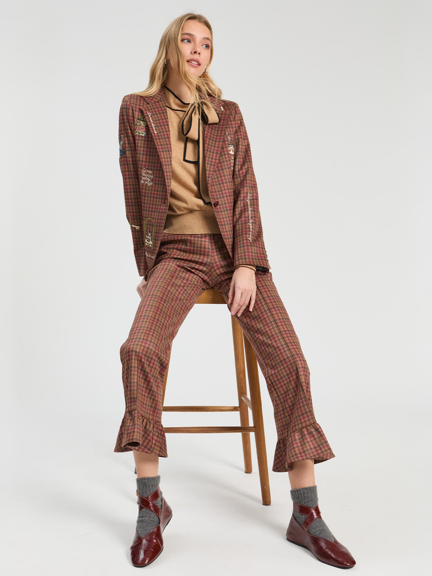 HOUNDSTOOTH RUST FLARE TROUSERS
