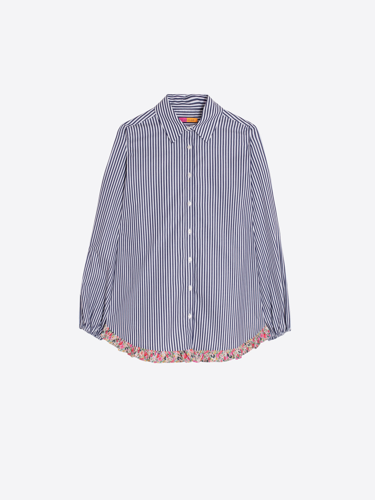 CAMISA DE RAYAS VOLANTE MINIFLOR EN EL BAJO