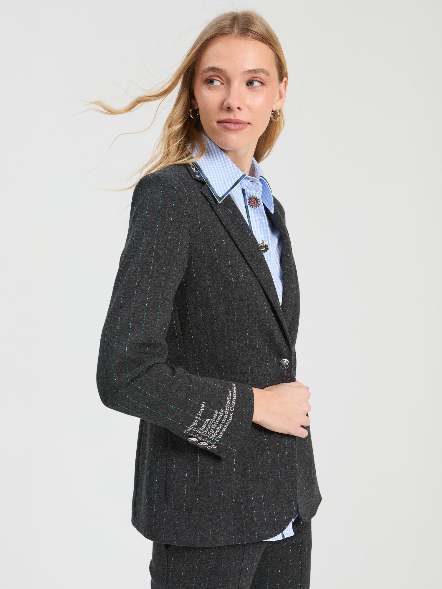 GREEN LUREX PINSTRIPE JACKET